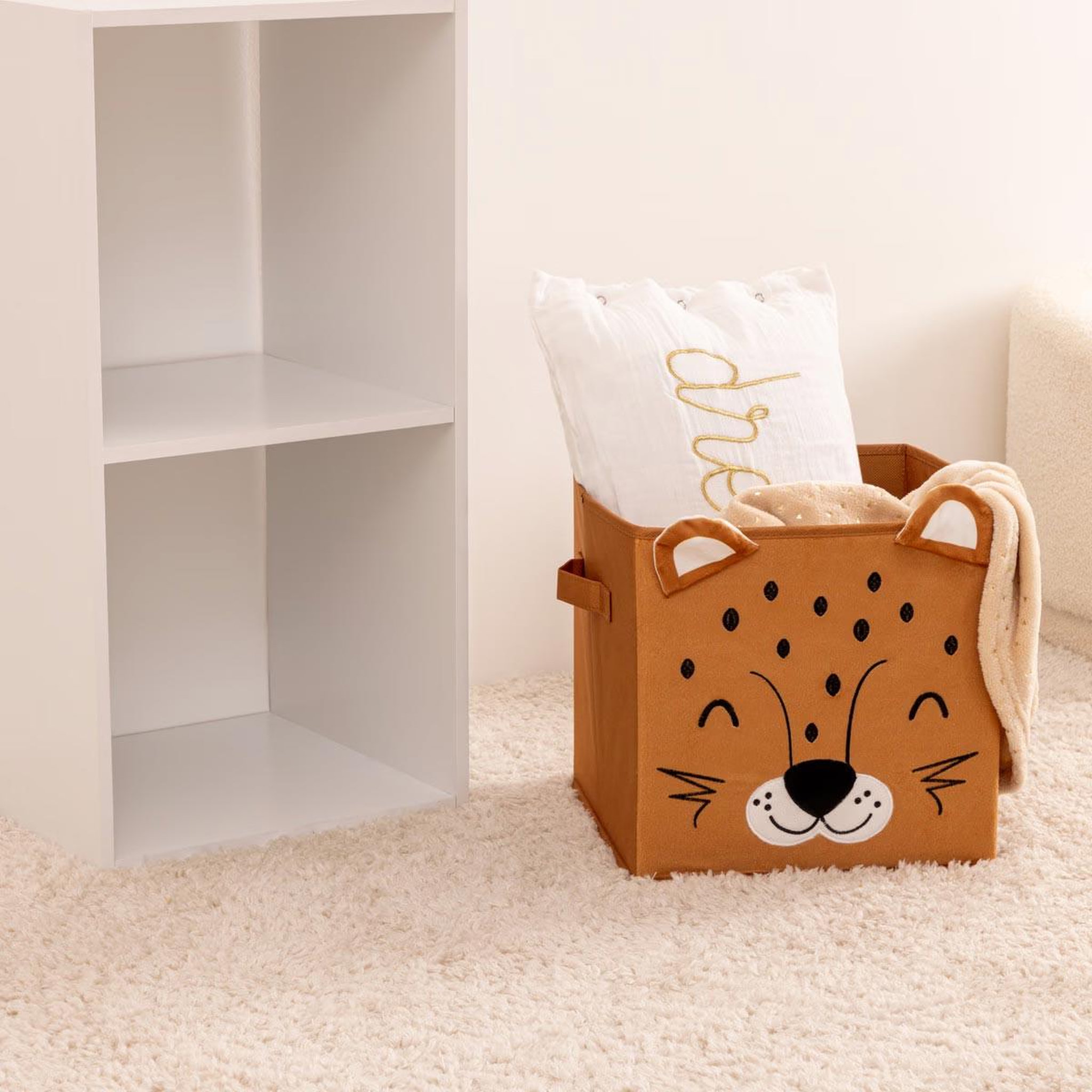 Voir la diapositive 5 : Atmosphera Kids Boîte de rangement pliable  léopard  29x29cm marron
