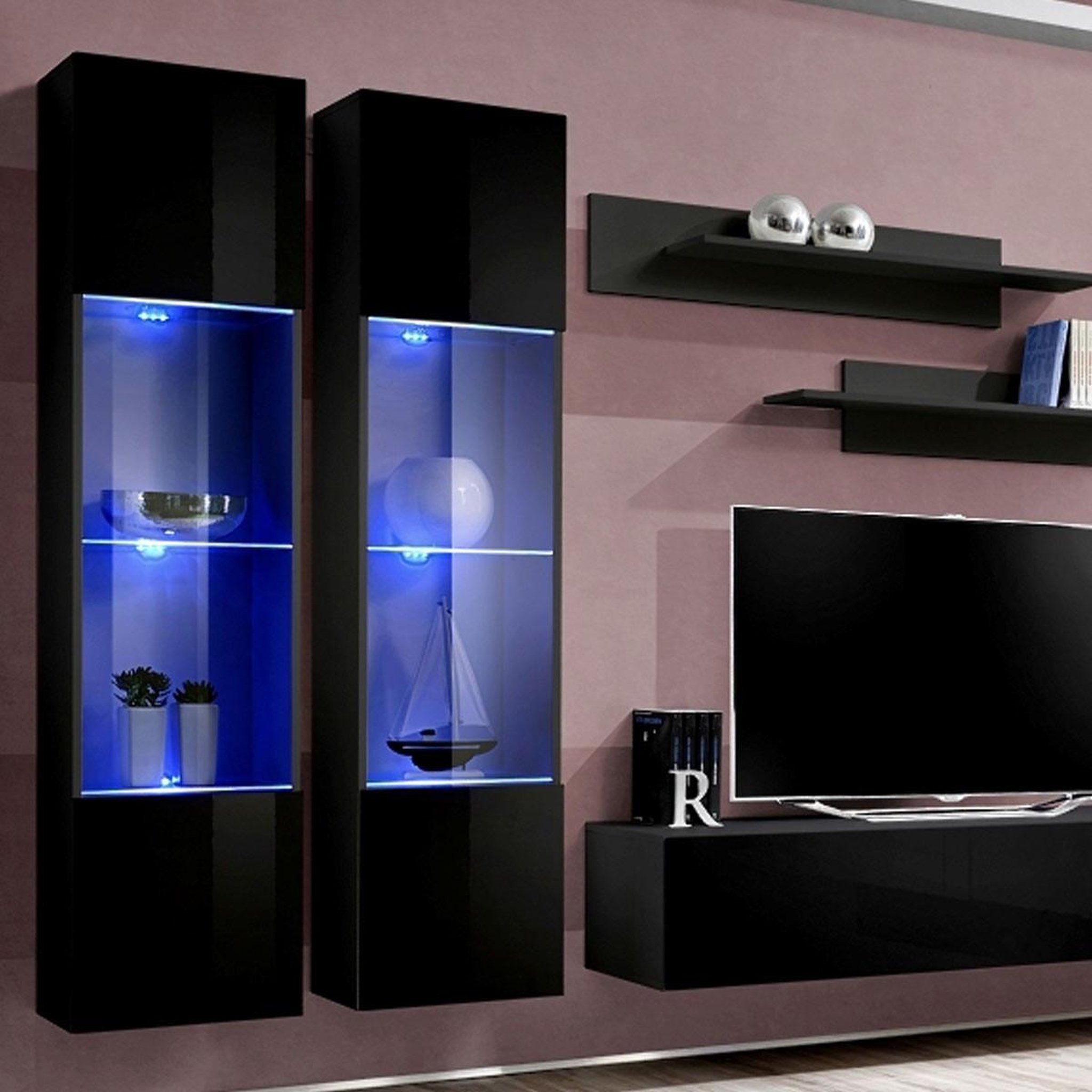 Voir la diapositive 2 : Paris Prix Ensemble meuble tv mural  fly c3  310cm noir