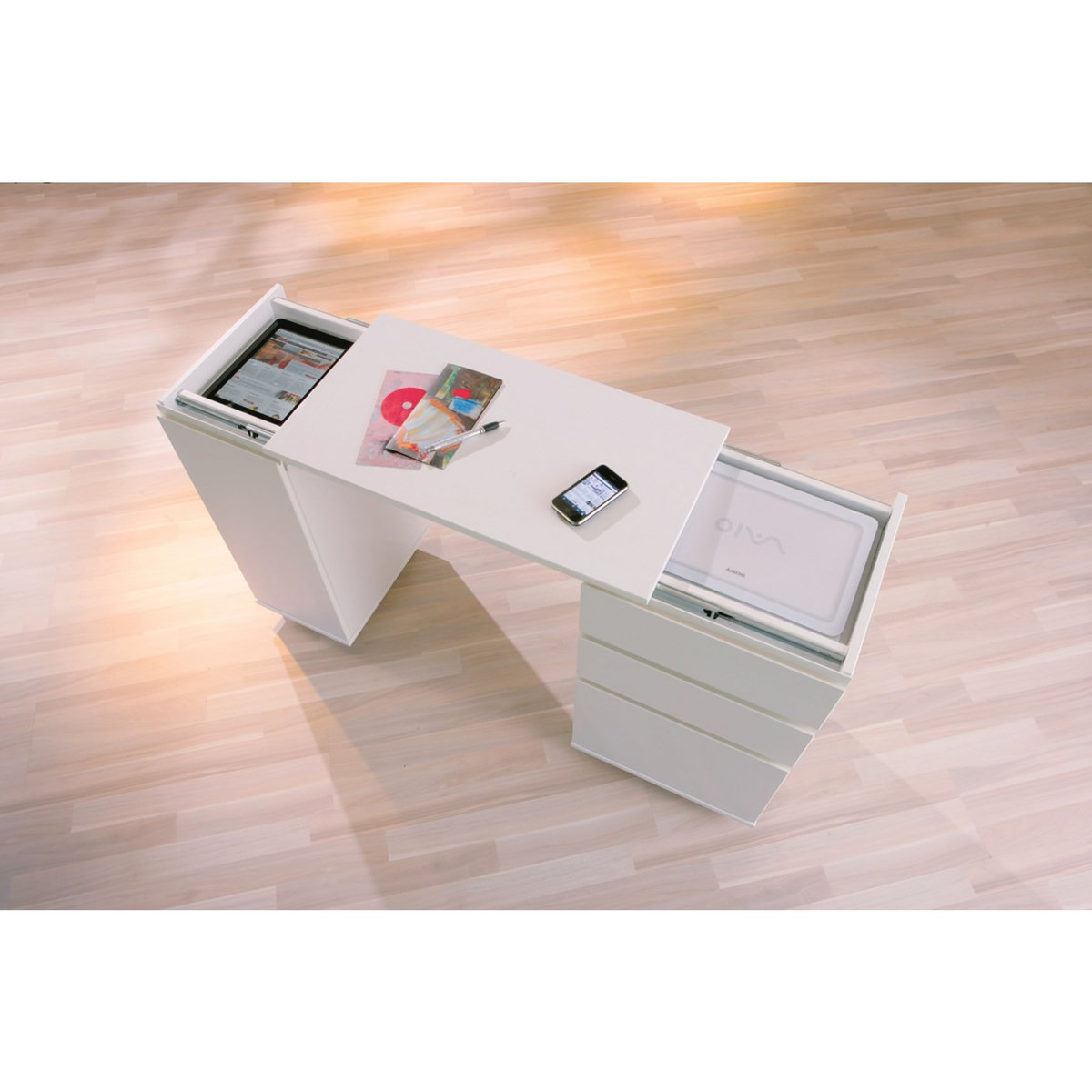 BUREAU droit gain de place 1 portes 3 tiroirs L66/121 cm LAPTOP