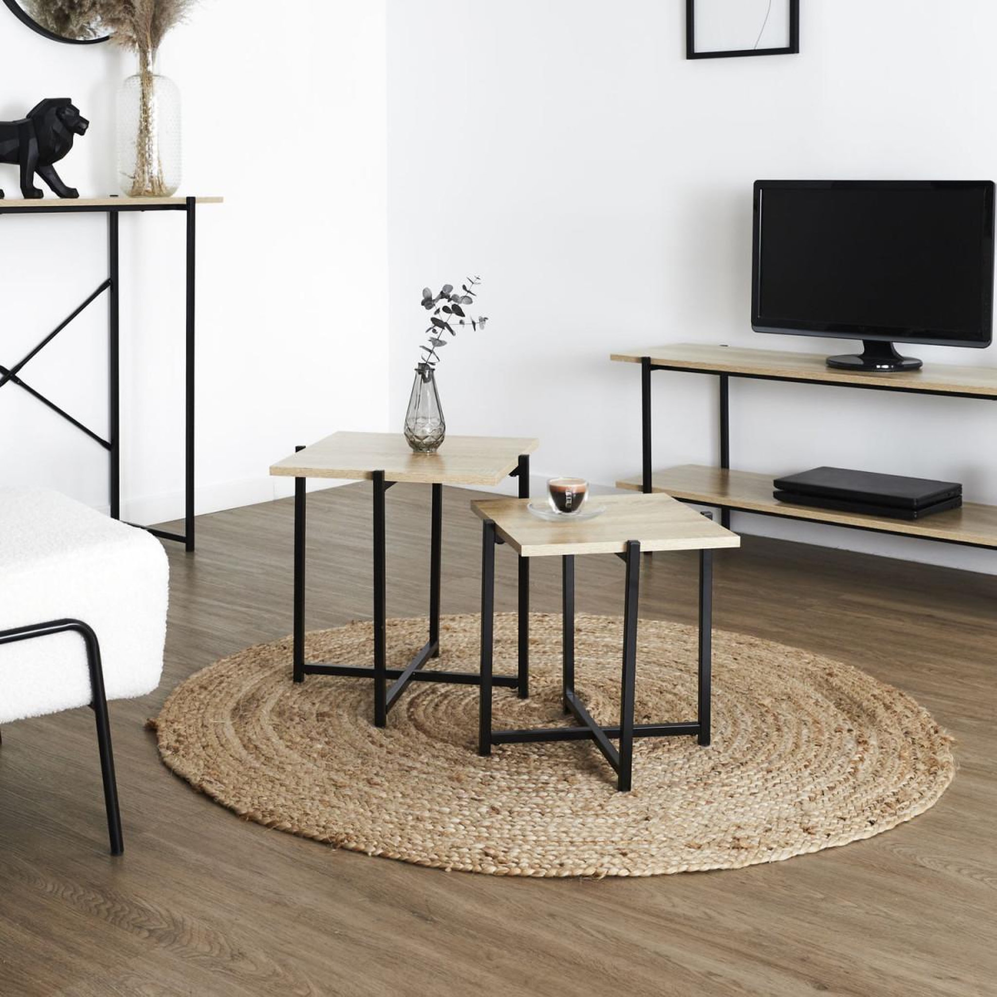 Voir la diapositive 4 : The Home Deco Factory Lot de 2 tables gigognes  loka  40cm naturel