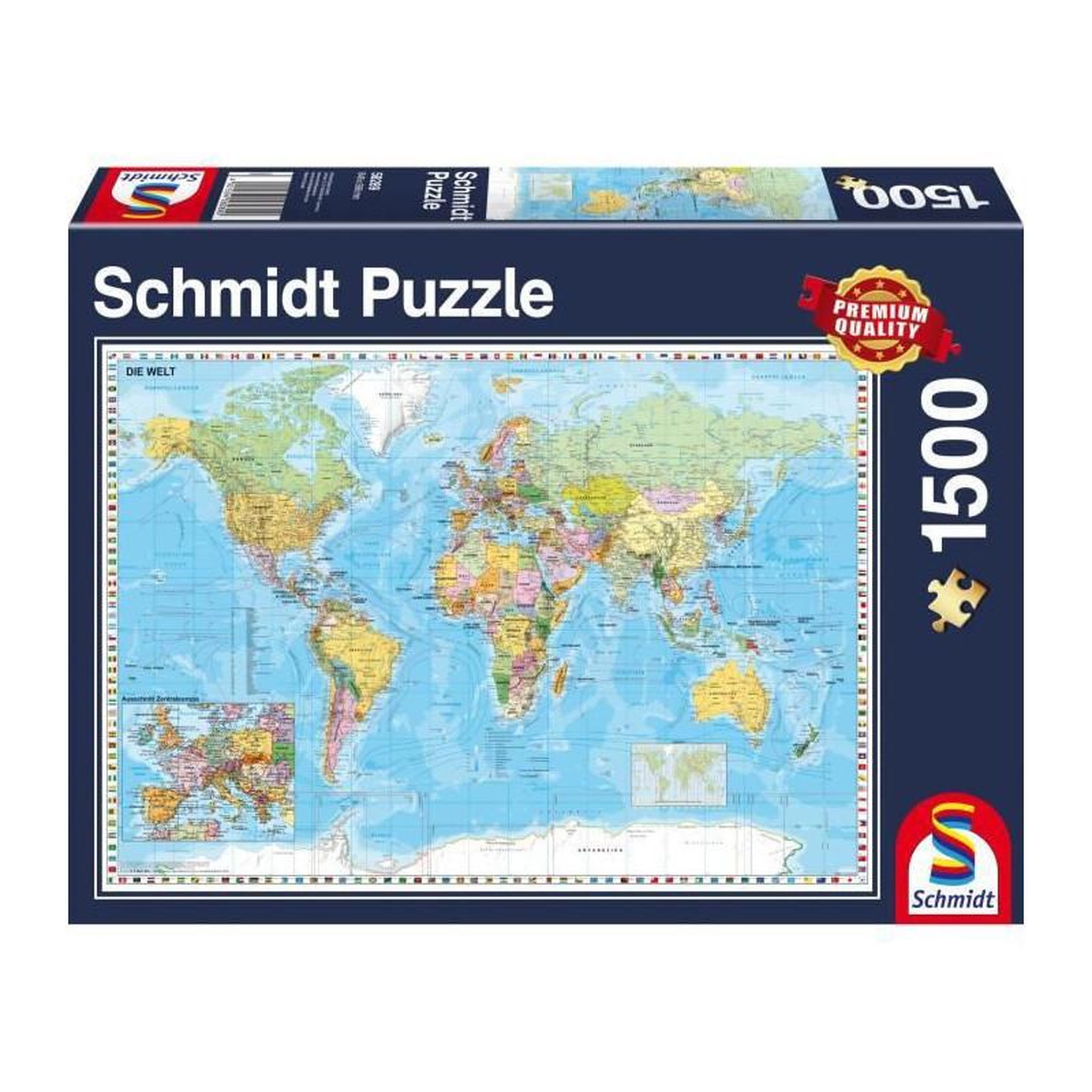 Schmidt Spiele Puzzle 1500 pièces – Planisphère – Carte du monde – Adulte