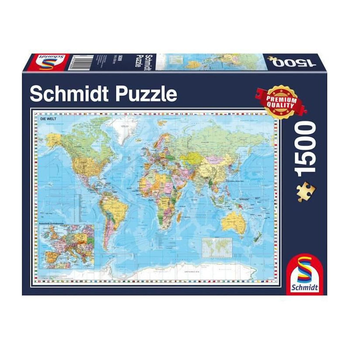 Schmidt Spiele Puzzle 1500 pièces – Planisphère – Carte du monde – Adulte