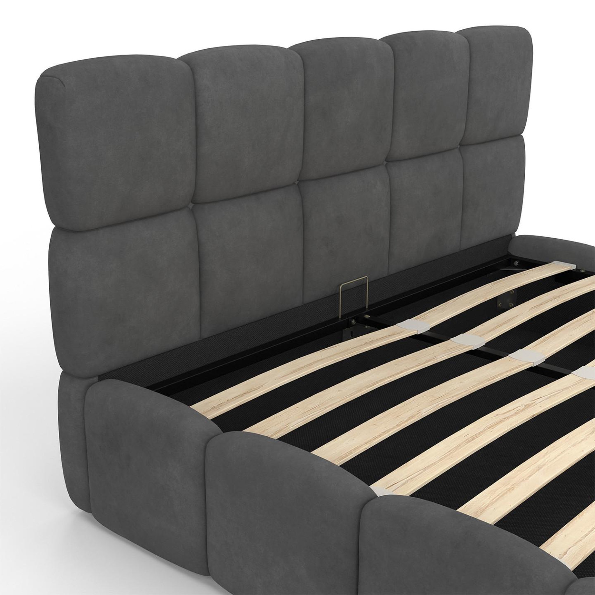Voir la diapositive 6 : ID MARKET Lit coffre double nuage avec tête de lit matelassée et sommier 140 x 190 cm velours gris