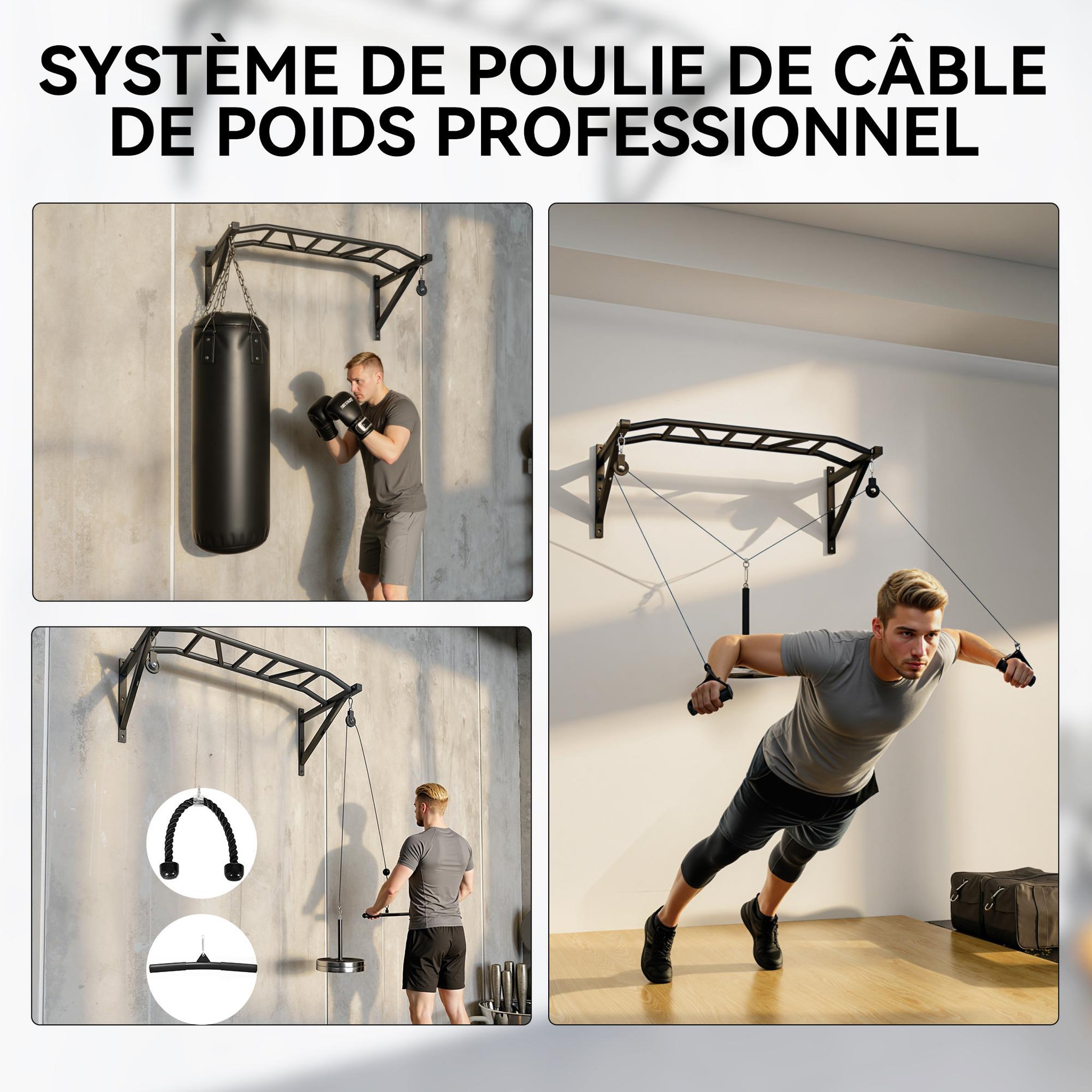 Voir la diapositive 6 : HOMCOM Barre de traction murale multi-prise avec accessoires et kit complet installation max. 200 kg acier noir