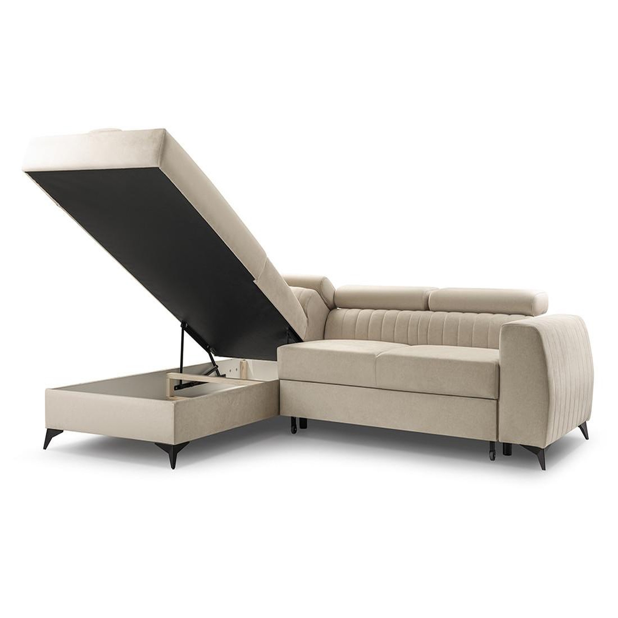 Voir la diapositive 4 : BEST MOBILIER Aneta - canapé d'angle gauche 5 places - convertible avec coffre et têtières - en velours