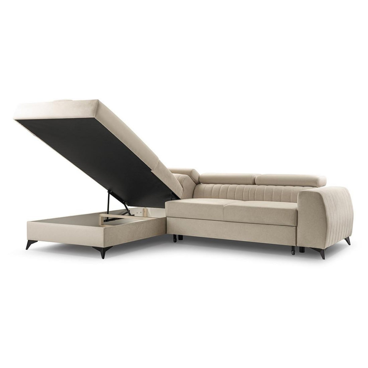 BEST MOBILIER Aneta - canapé d'angle gauche 5 places - convertible avec coffre et têtières - en velours