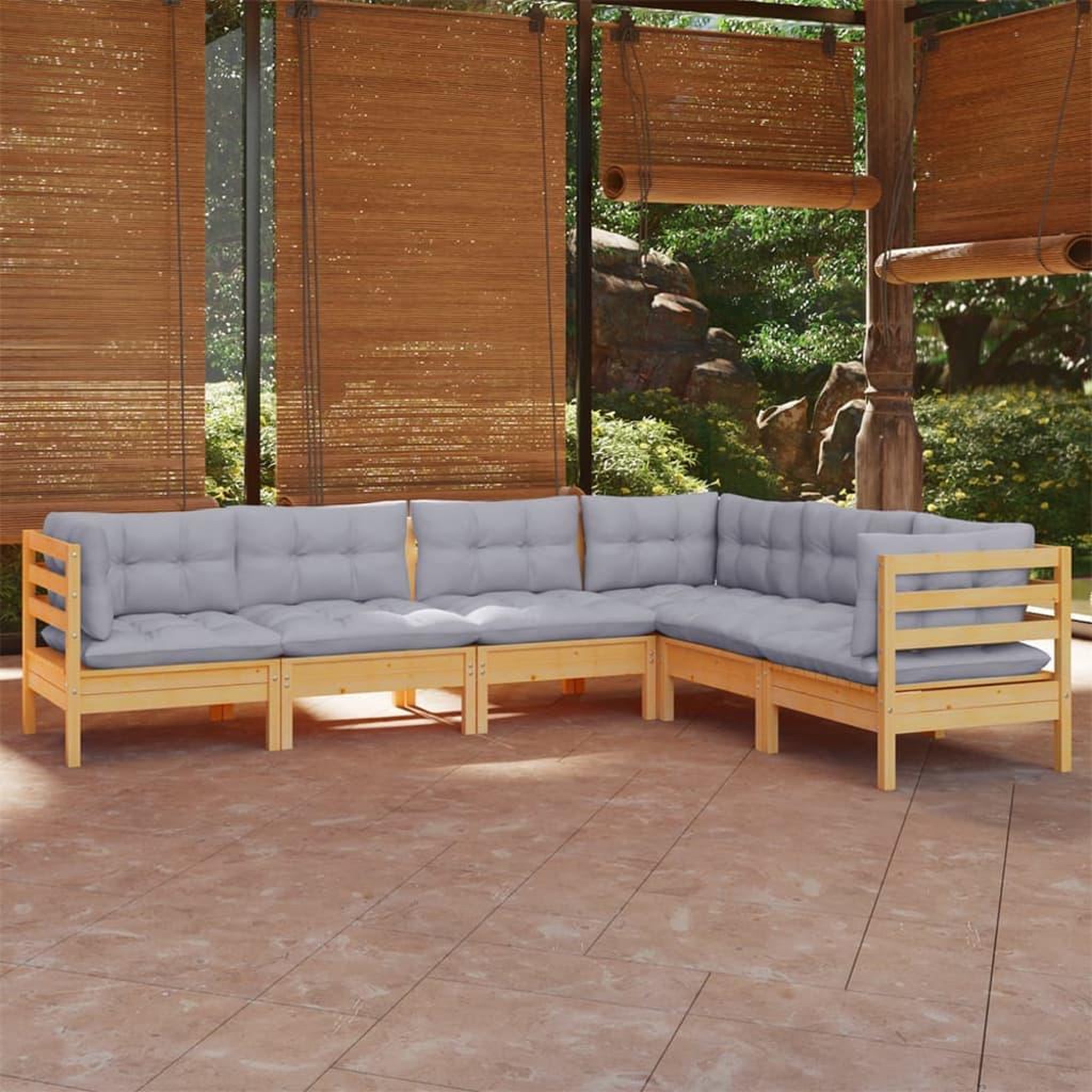 VIDAXL Salon de jardin 6 pcs avec coussins gris Bois de pin massif