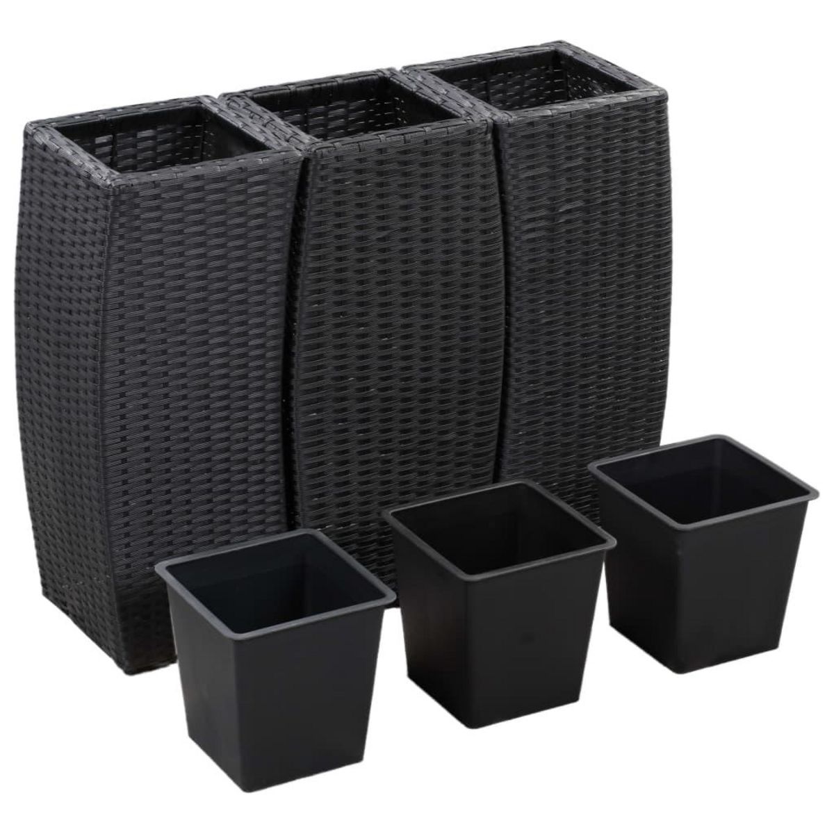VIDAXL Lits sureleves de jardin 3 pcs Resine tressee Noir