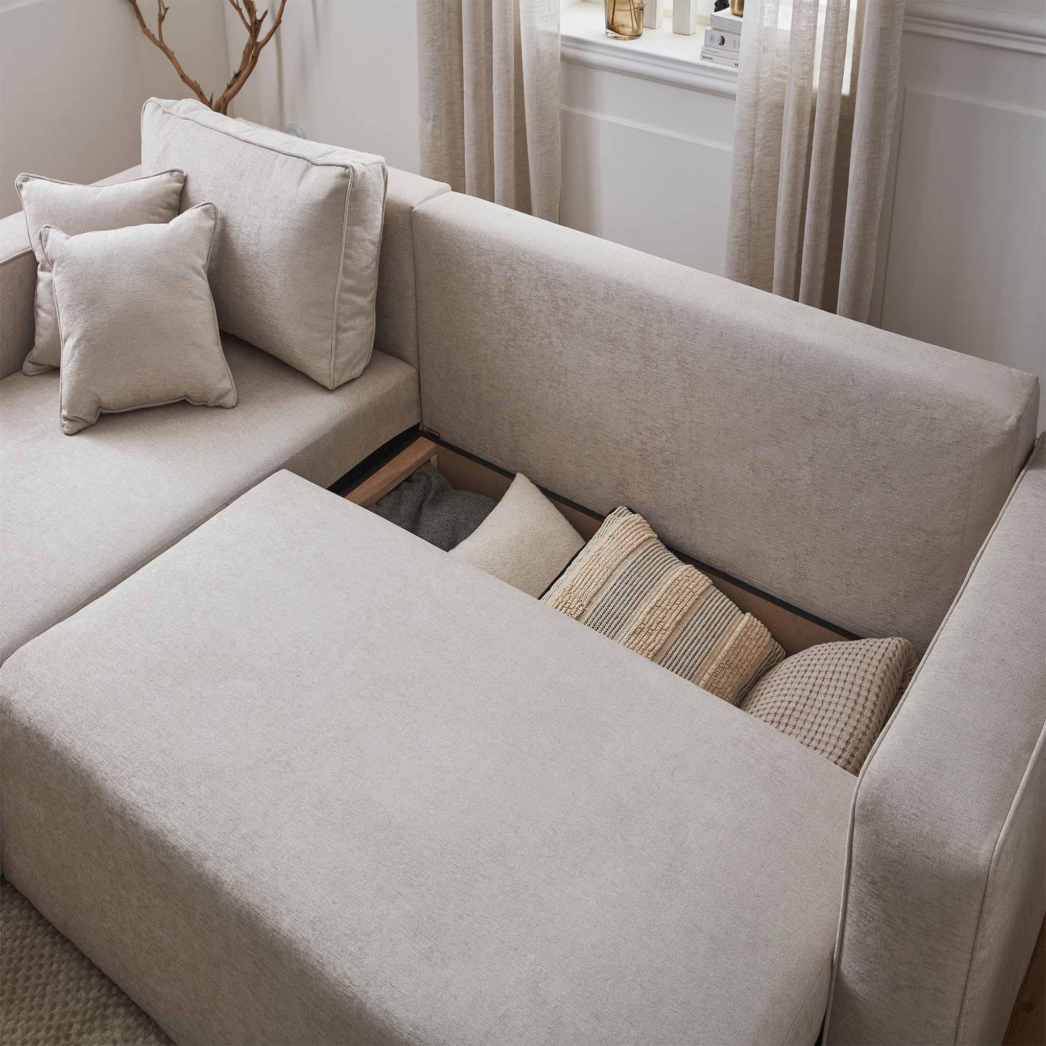 Voir la diapositive 3 : BEST MOBILIER Topaze - canapé d'angle réversible - 4 places - convertible avec coffre - en tissu
