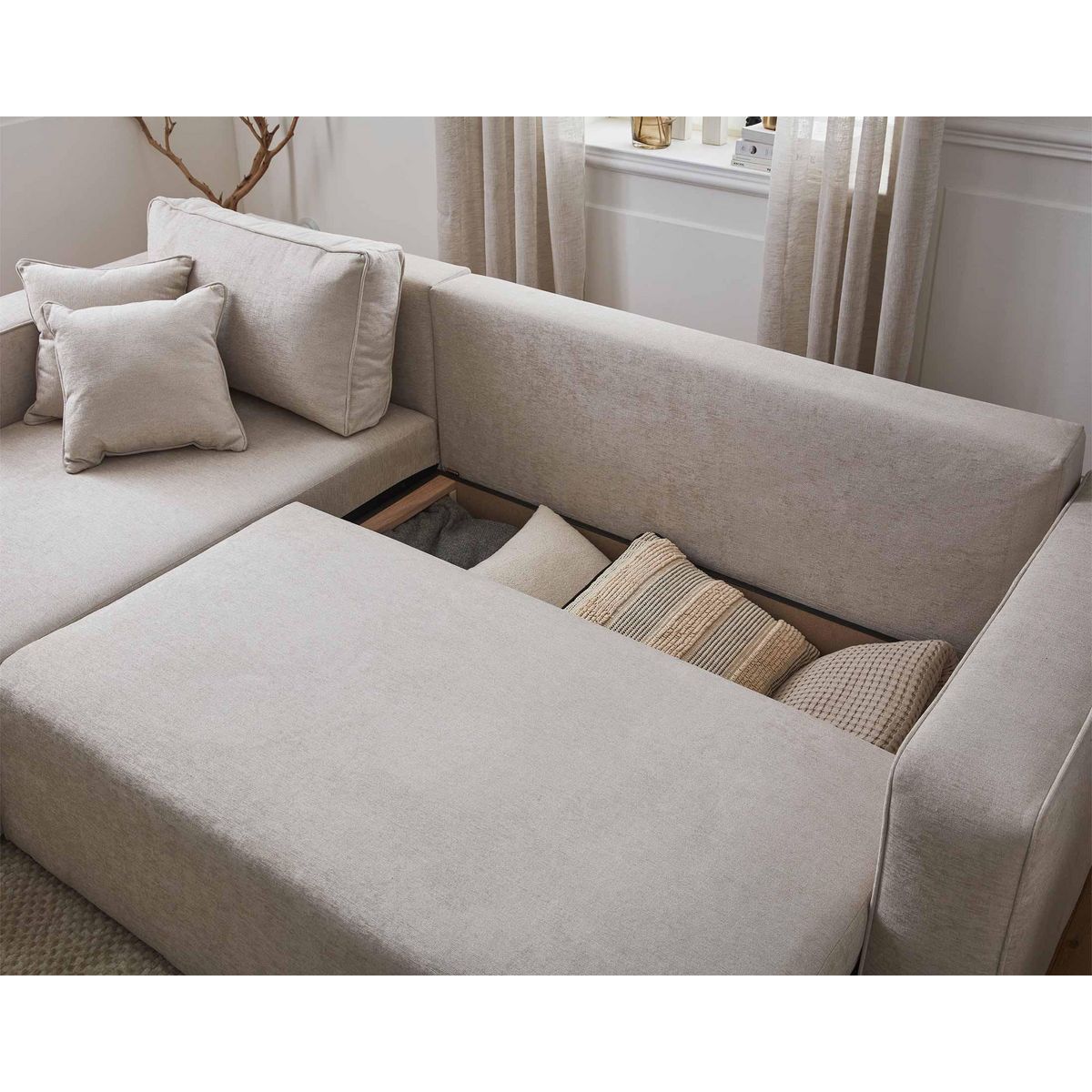 BEST MOBILIER Topaze - canapé d'angle réversible - 4 places - convertible avec coffre - en tissu