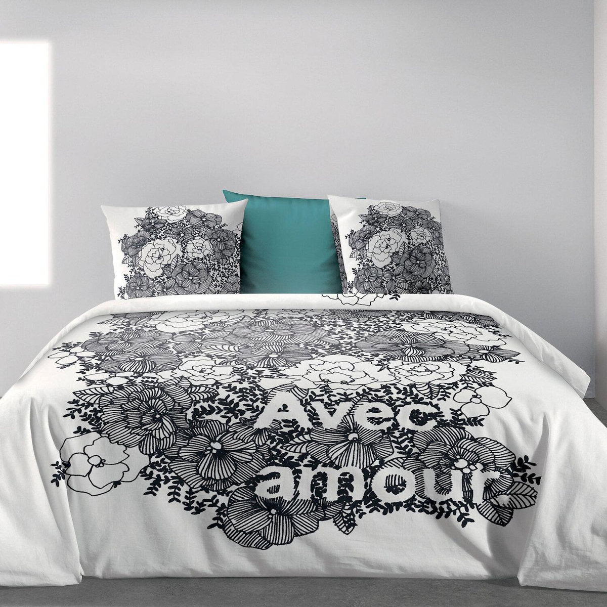 Les Ateliers du Linge Parure housse de couette 100% coton bio 47 fils/cm2-avec amour
