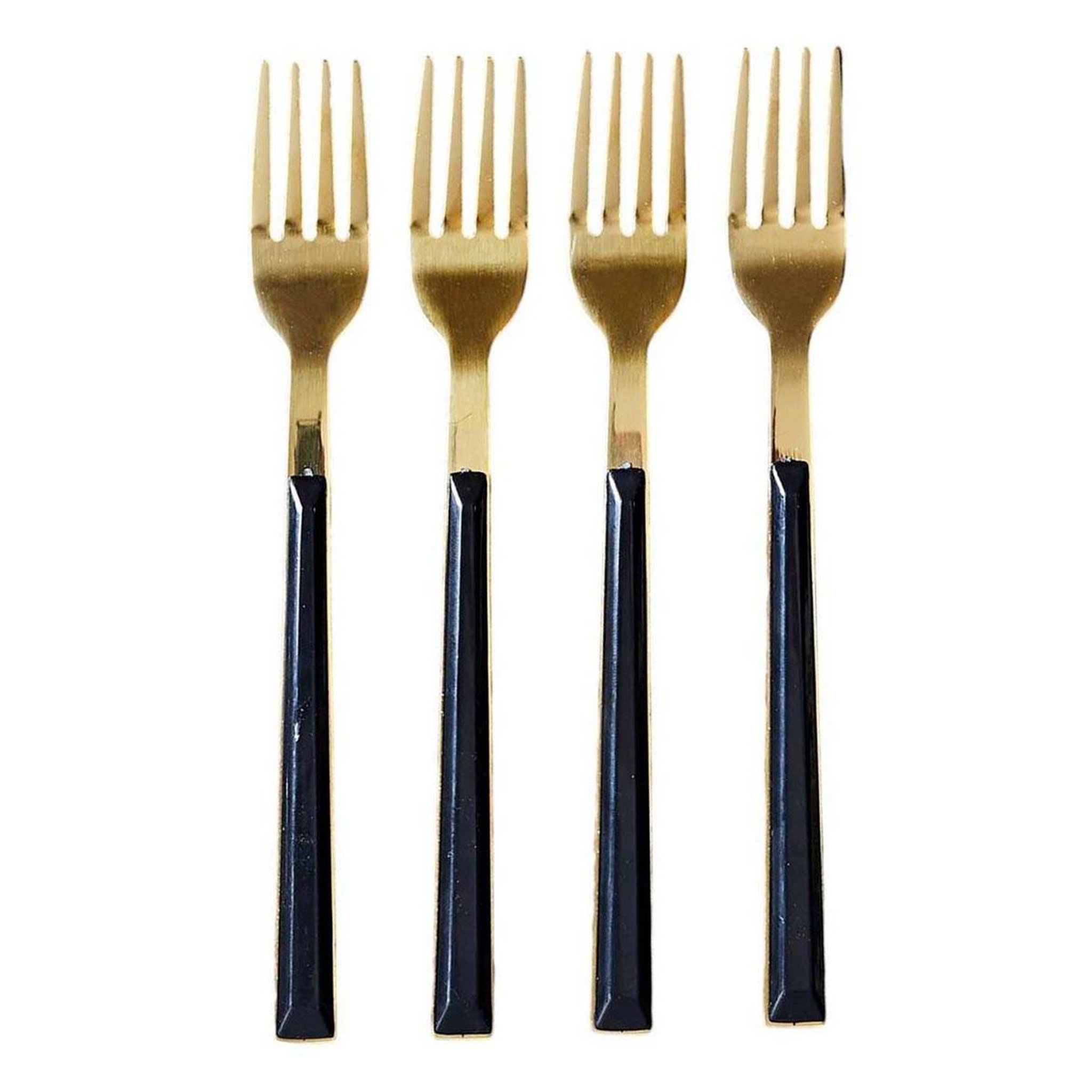 The Home Deco Factory Lot de 4 Fourchettes à Dessert en Inox  Charlotte  15cm Noir & Or