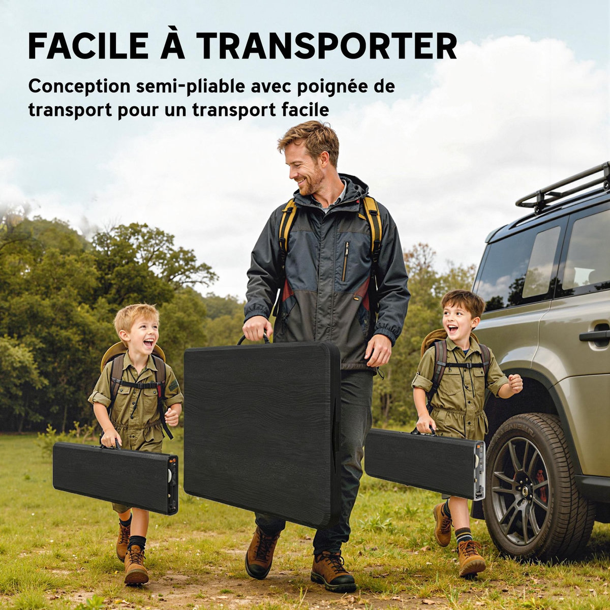 OUTSUNNY Ensemble table 2 bancs pliables avec poignées - usage pique-nique camping - métal époxy HDPE noir