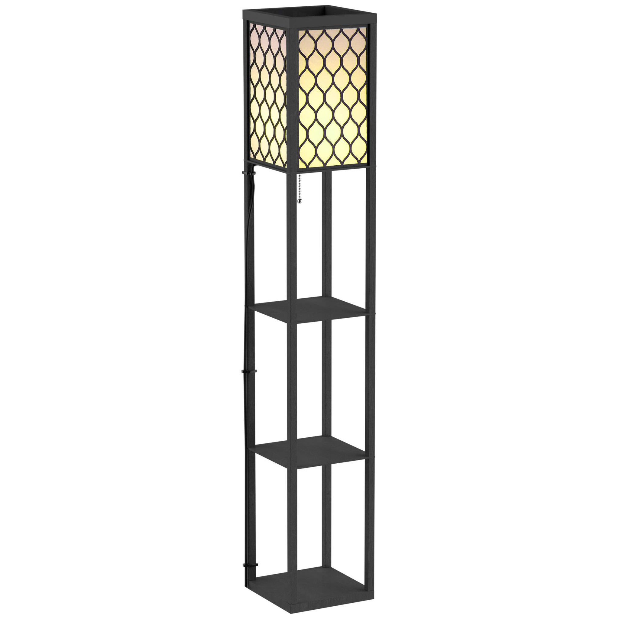 HOMCOM Lampadaire étagère lampe étagère 26l x 26l x 160h cm 3 étagères 4 niveaux mdf noir motif nid d'abeille