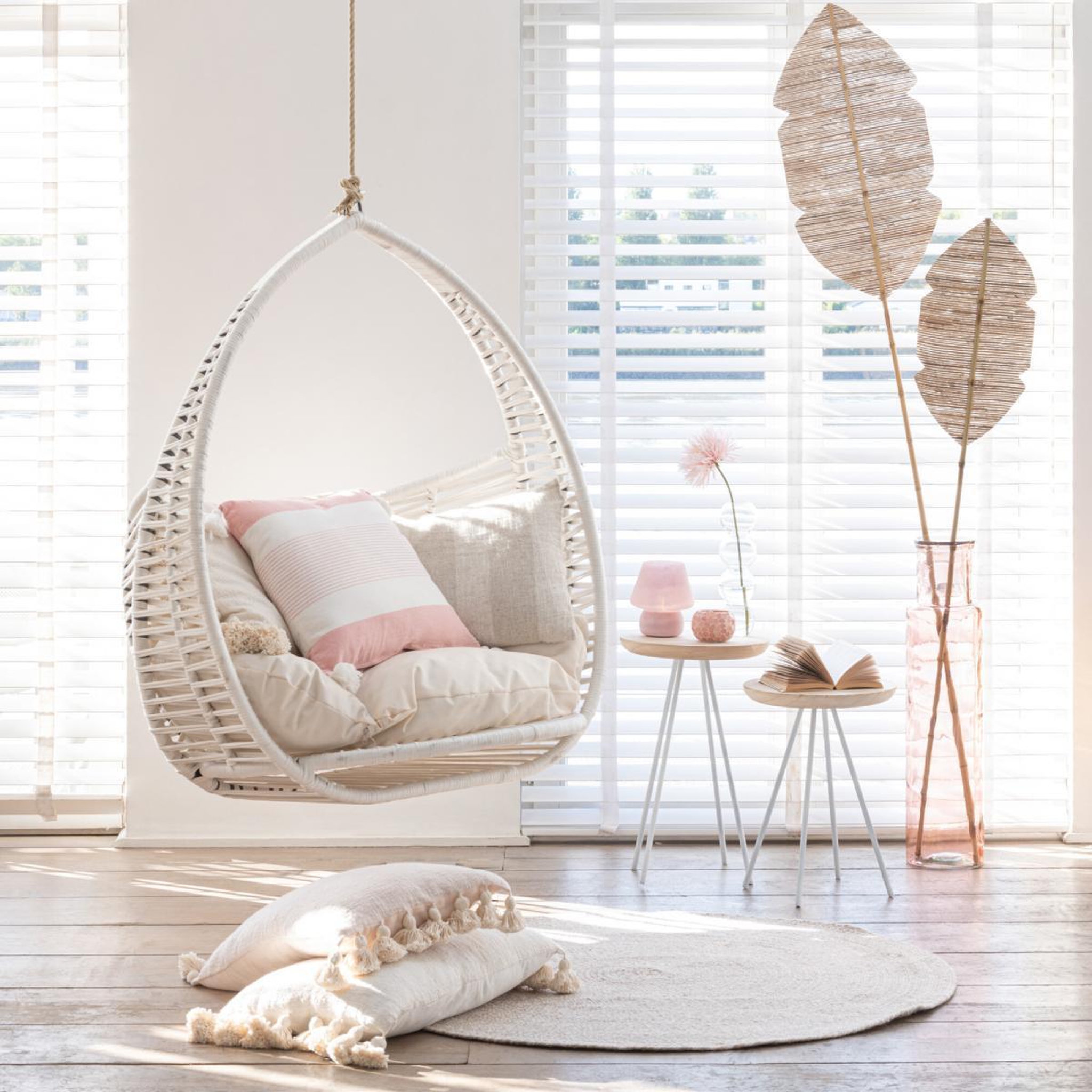 Voir la diapositive 3 : J-LINE Tapis rond bohème  miami  120cm naturel & blanc
