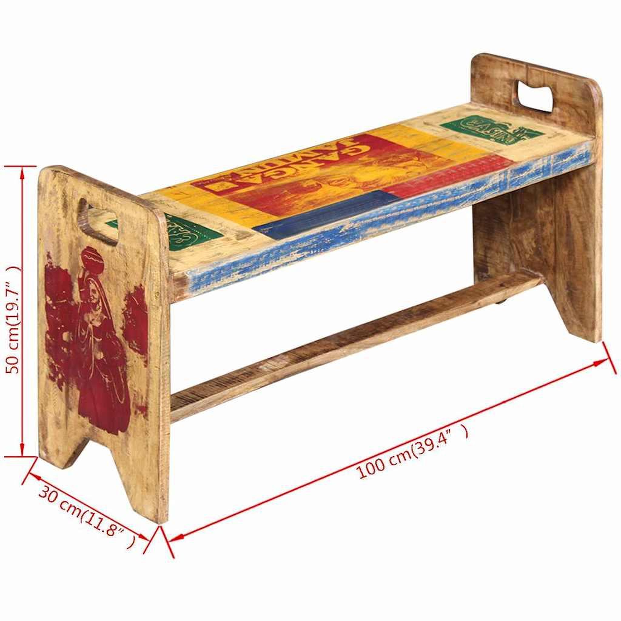 Voir la diapositive 3 : VIDAXL Banc Bois massif recycle 100x30x50 cm