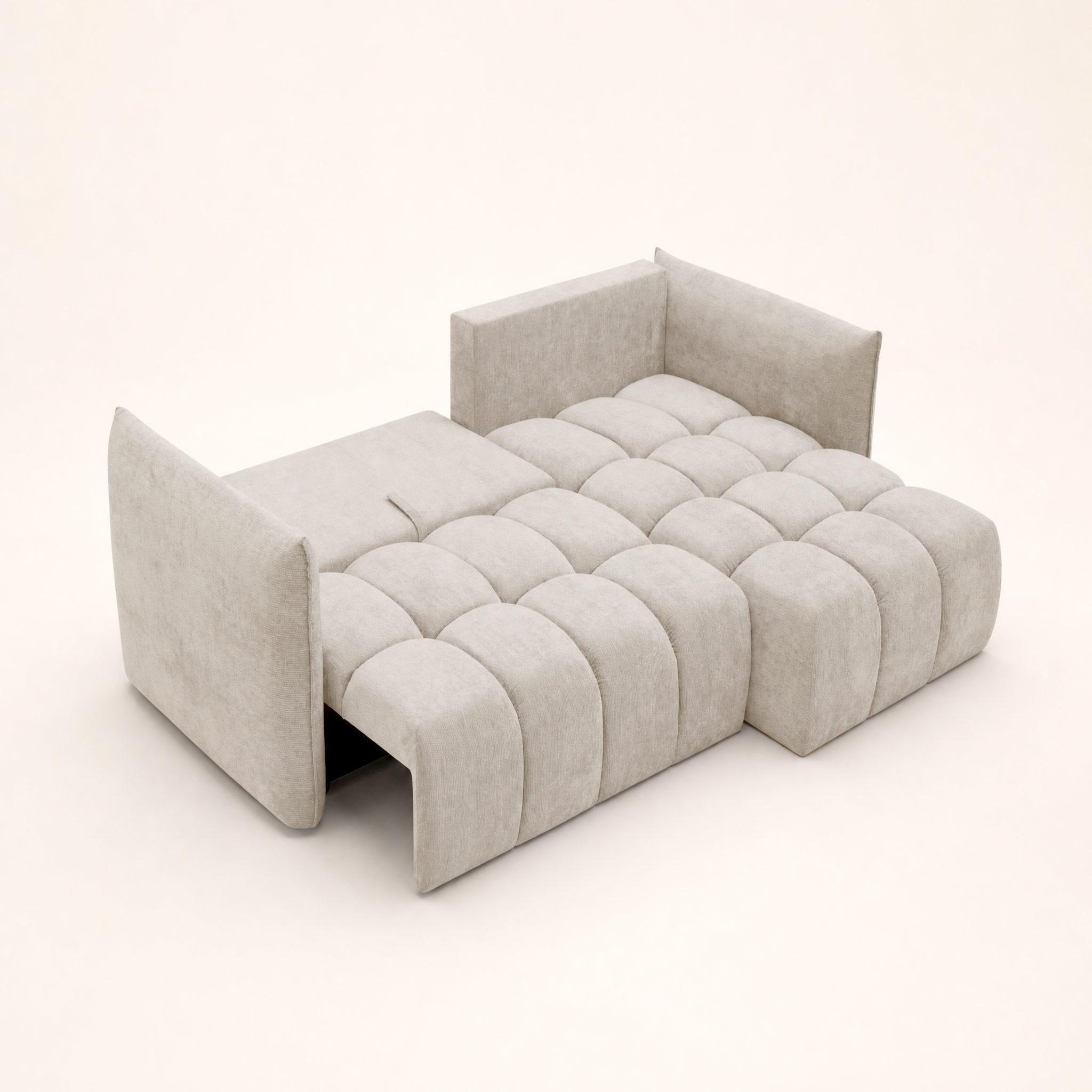 Voir la diapositive 4 : BEST MOBILIER Ambroise - canapé d'angle droit 4 places convertible avec coffre en velours texturé