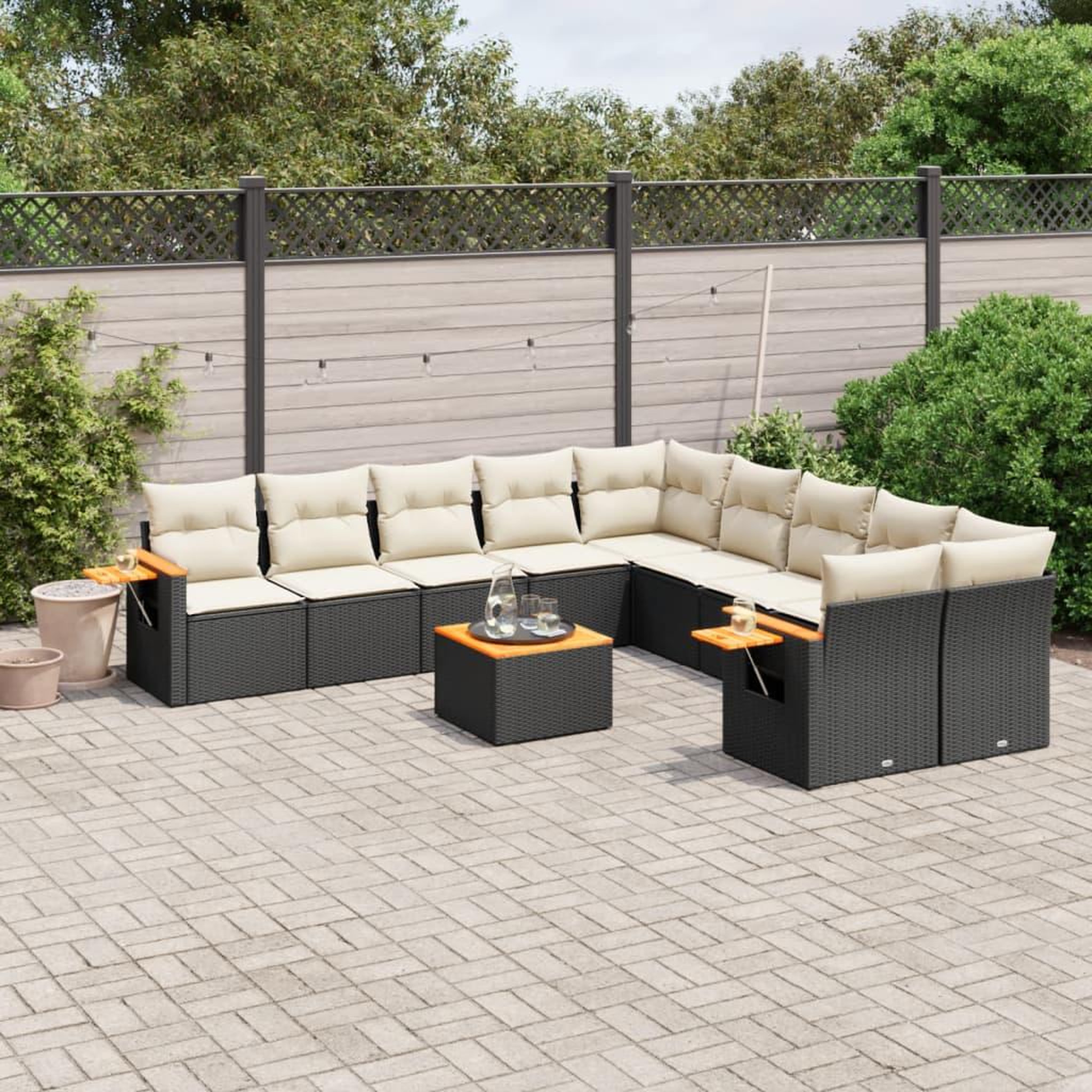 VIDAXL Salon de jardin 11 pcs avec coussins noir resine tressee