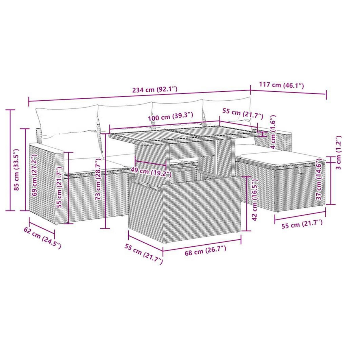 VIDAXL Salon de jardin avec coussins 6 pcs beige resine tressee