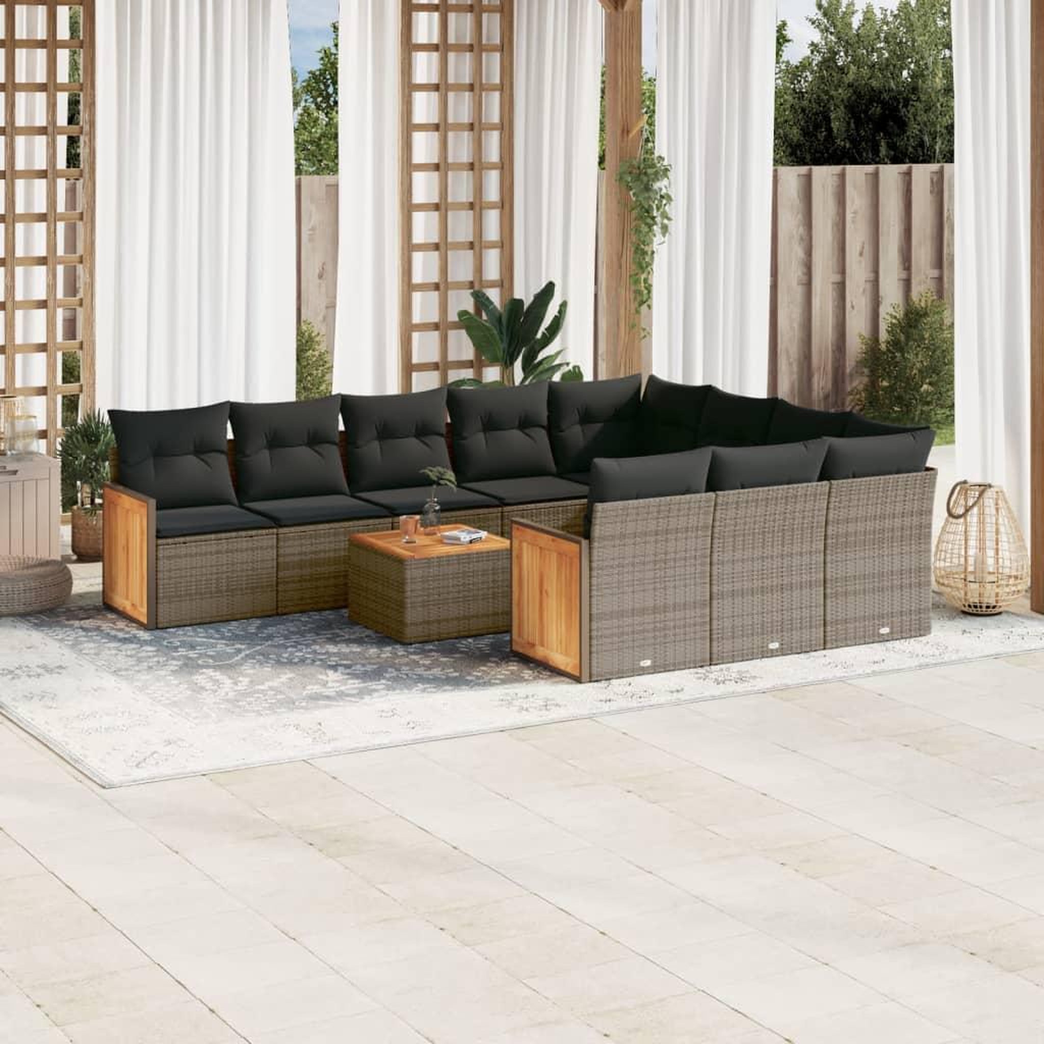 VIDAXL Salon de jardin 11 pcs avec coussins gris resine tressee