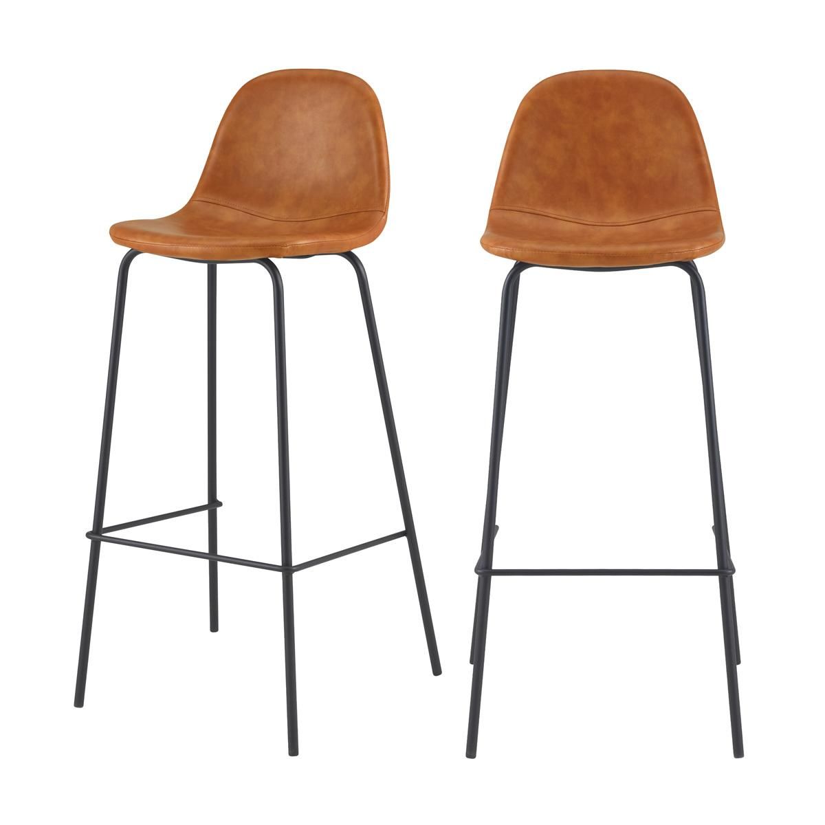 Rendez vous déco Lot de 2 chaises de bar 75 cm en cuir synthétique taupe - Henrik