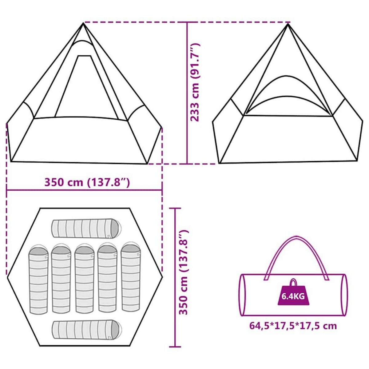 VIDAXL Tente de camping tipi 7 personnes vert impermeable