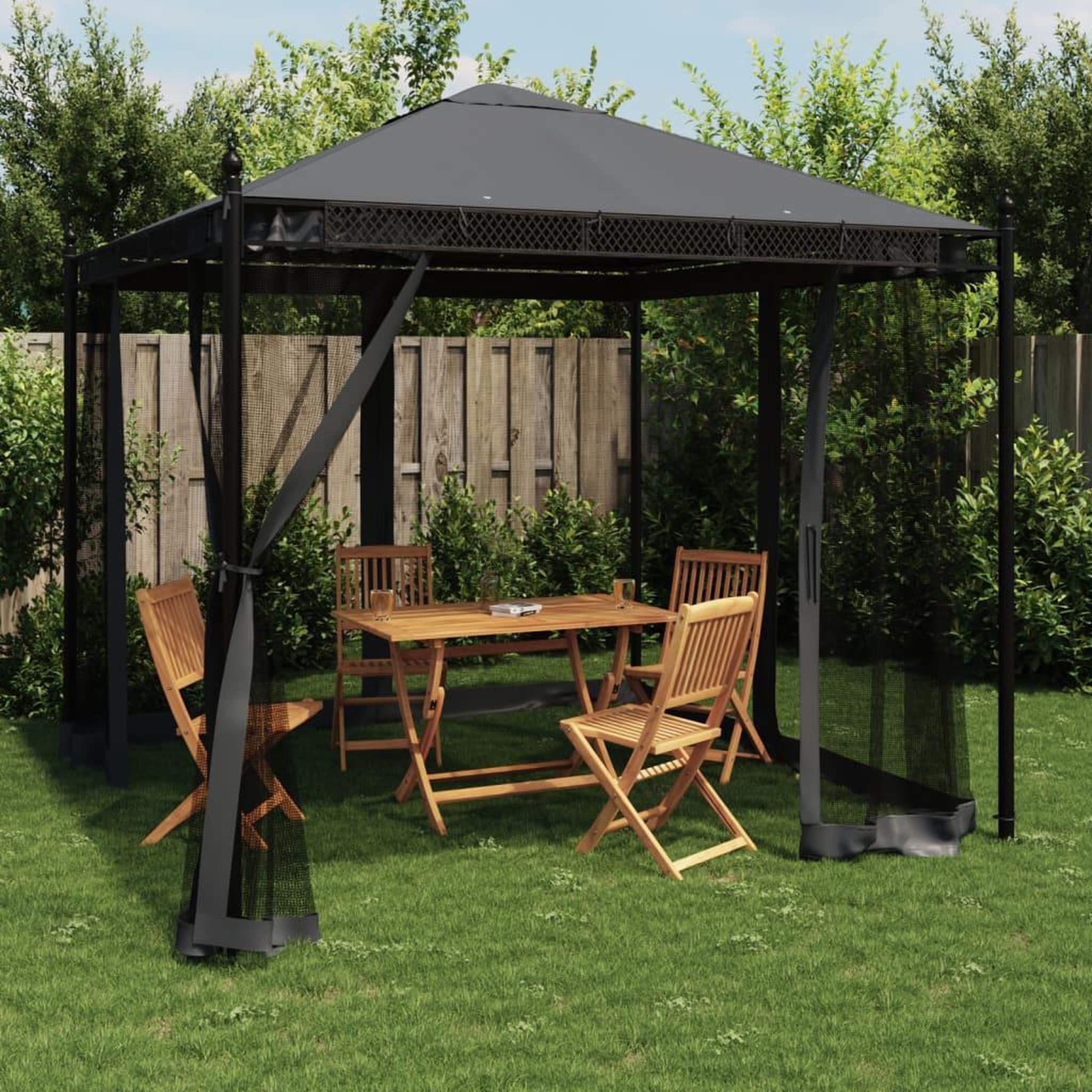 VIDAXL Tonnelle avec parois en filet anthracite 2,93x2,93 m acier