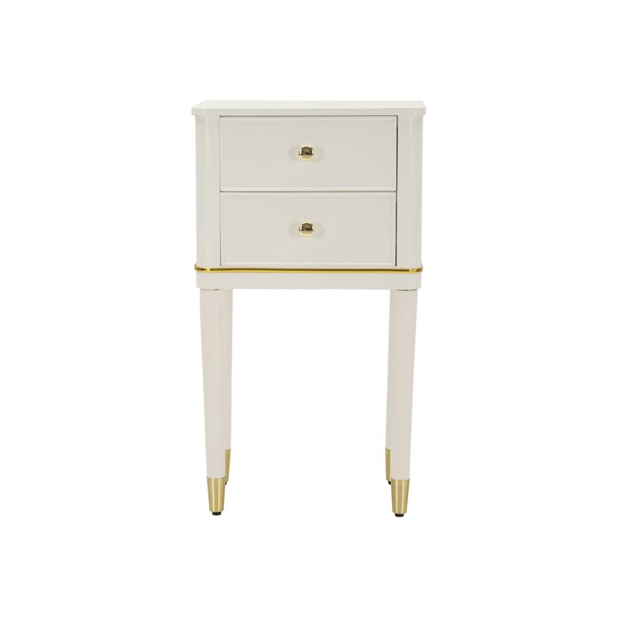 Voir la diapositive 2 : Paris Prix Table de Chevet 2 Tiroirs  Camille  71cm Blanc & Or