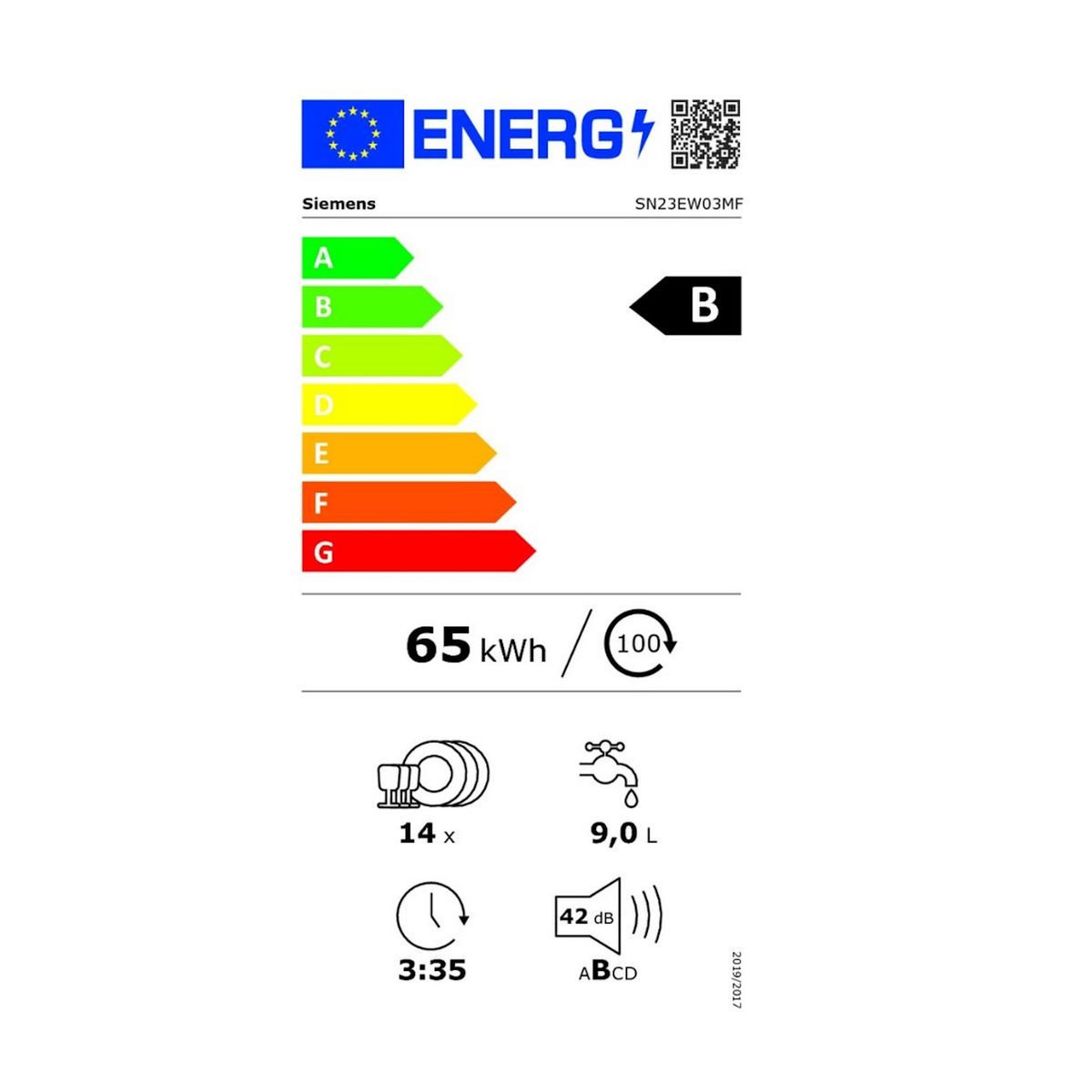 Siemens Lave-vaisselle 60cm 14 couverts 42db blanc - SN23EW03MF
