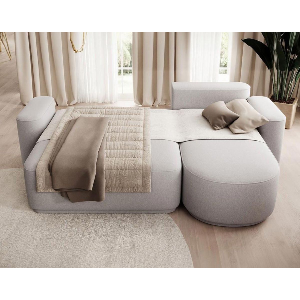 BEST MOBILIER Sam - canapé d'angle droit 4 places convertible avec coffre en tissu