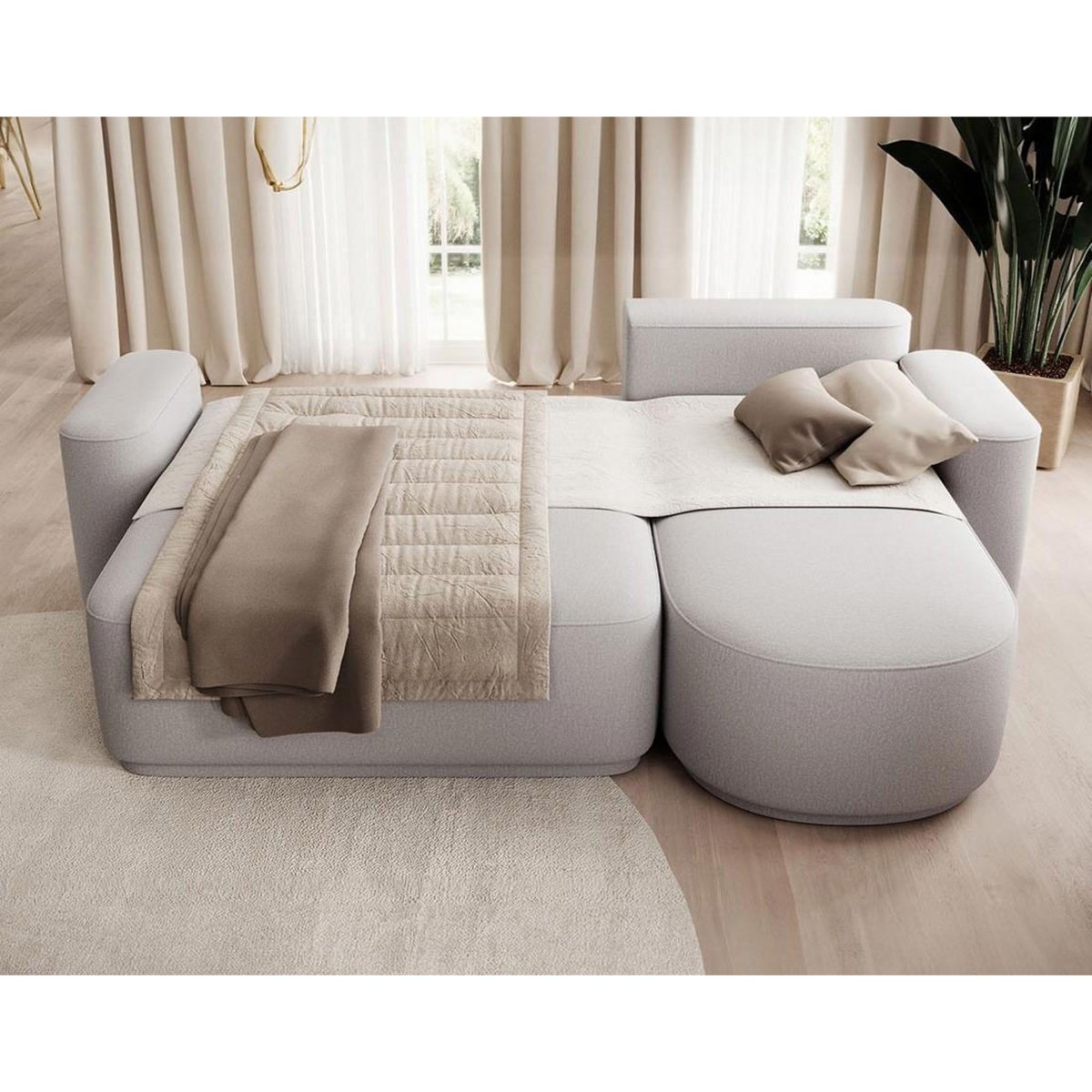 BEST MOBILIER Sam - canapé d'angle droit 4 places convertible avec coffre en tissu