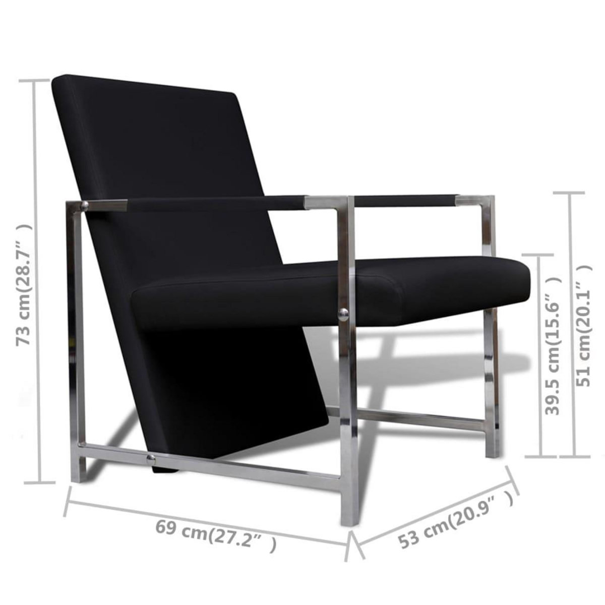 VIDAXL Fauteuils lot de 2 avec cadre chrome noir similicuir