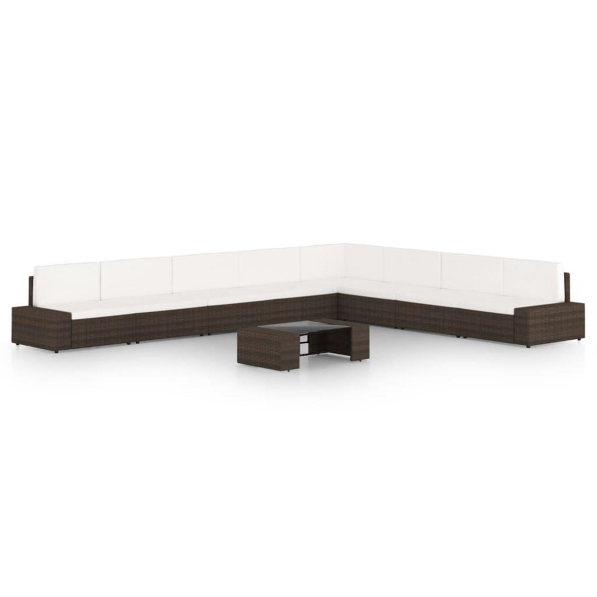 VIDAXL Salon de jardin 9 pcs avec coussins Marron Resine tressee