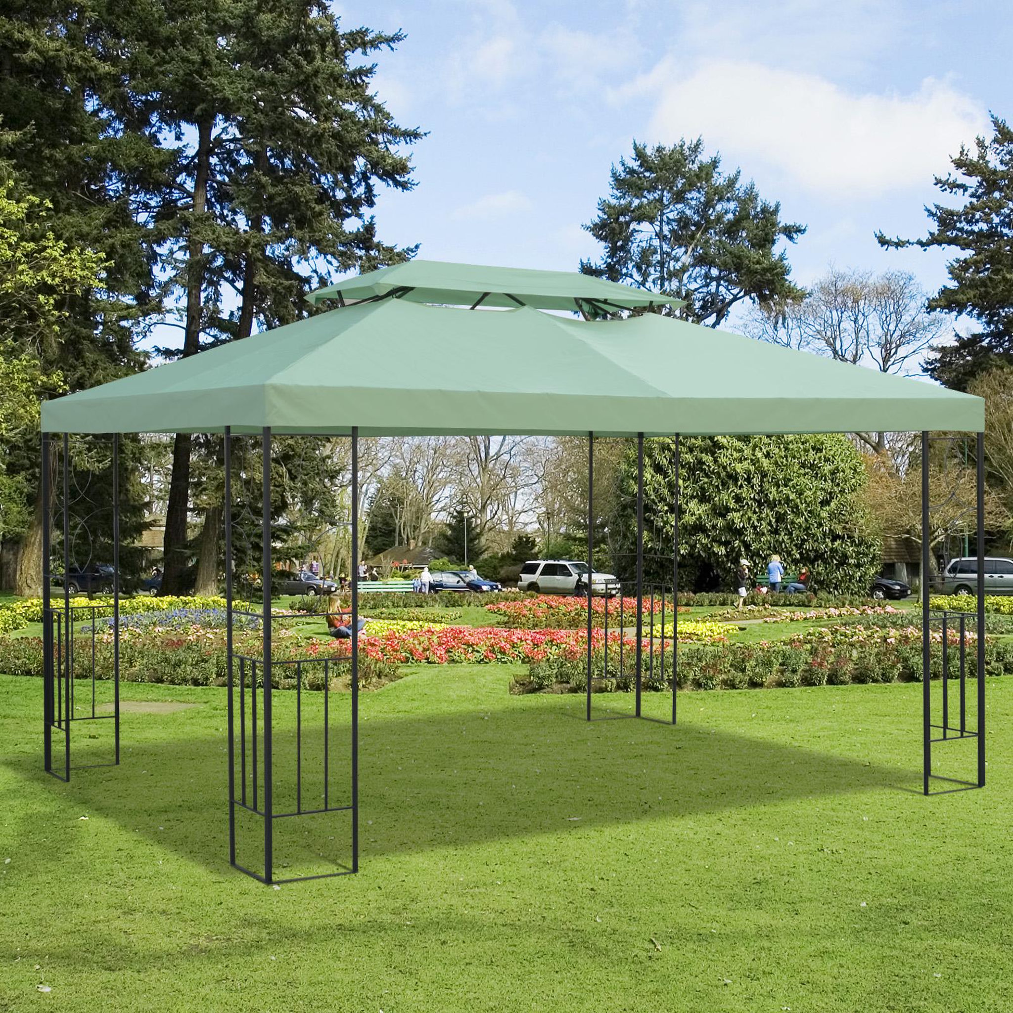 Voir la diapositive 2 : OUTSUNNY Toile de rechange pour pavillon tonnelle tente 3 x 4 m polyester haute densité 180 g/m² vert