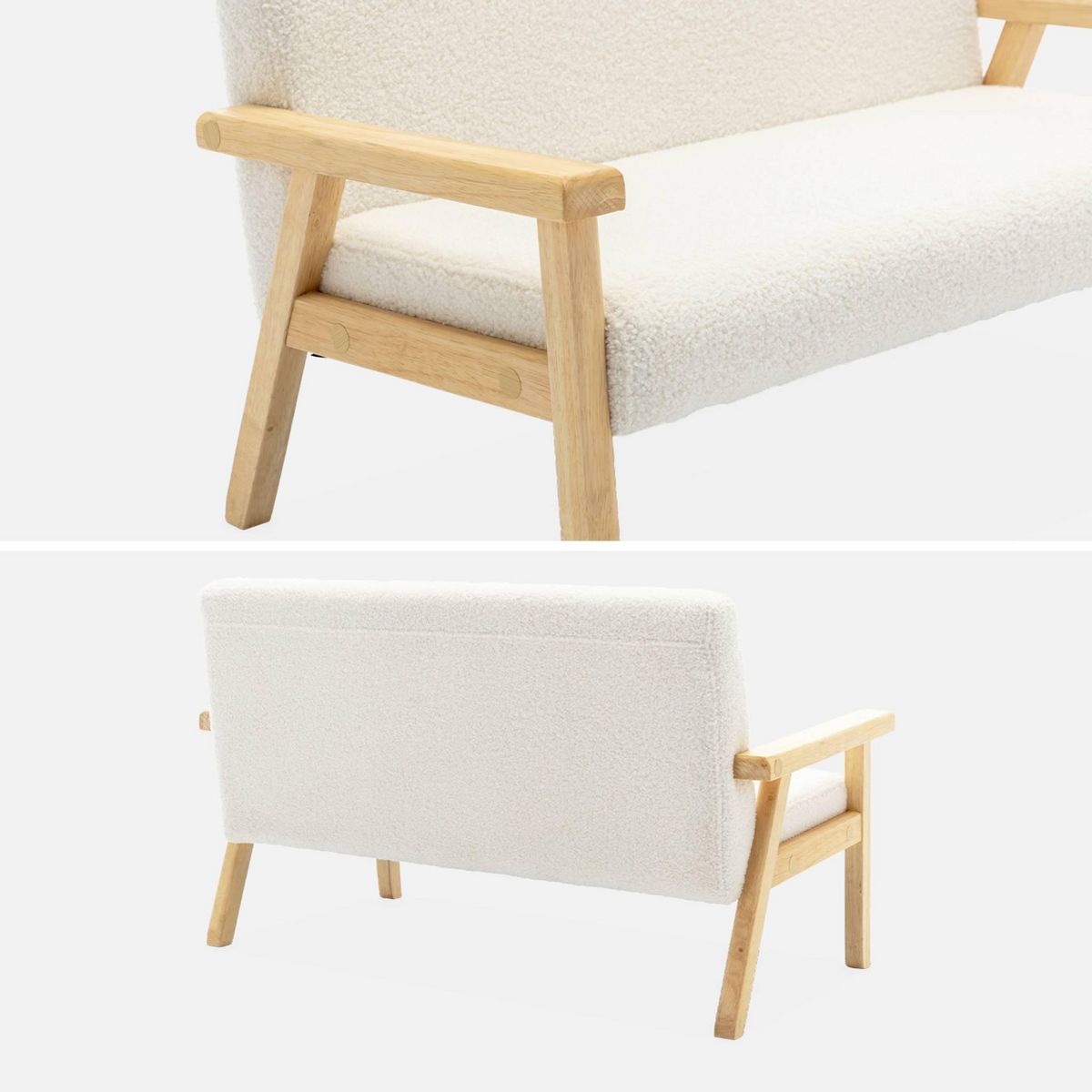 SWEEEK Banquette canapé enfant en bois et tissu bouclette. Isak. L 84 x P 43.5 x H 50cm