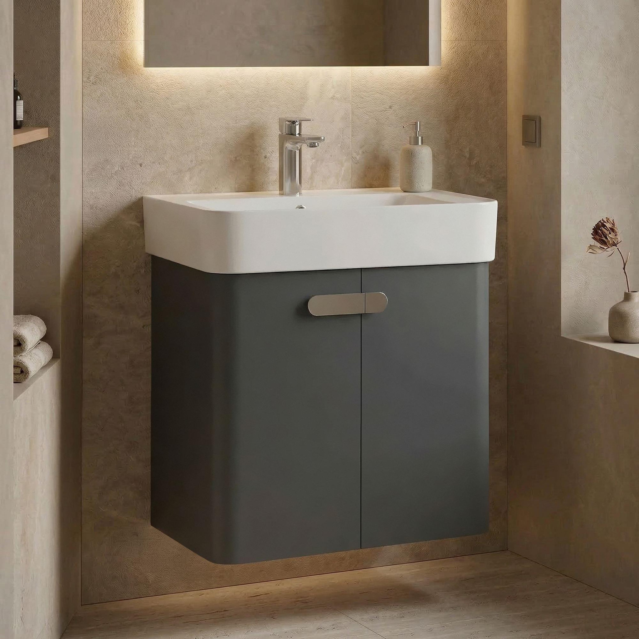 Voir la diapositive 2 : Habitat et Jardin Meuble Vasque  Orbit 55  - 55 x 38 x 62 cm - Anthracite