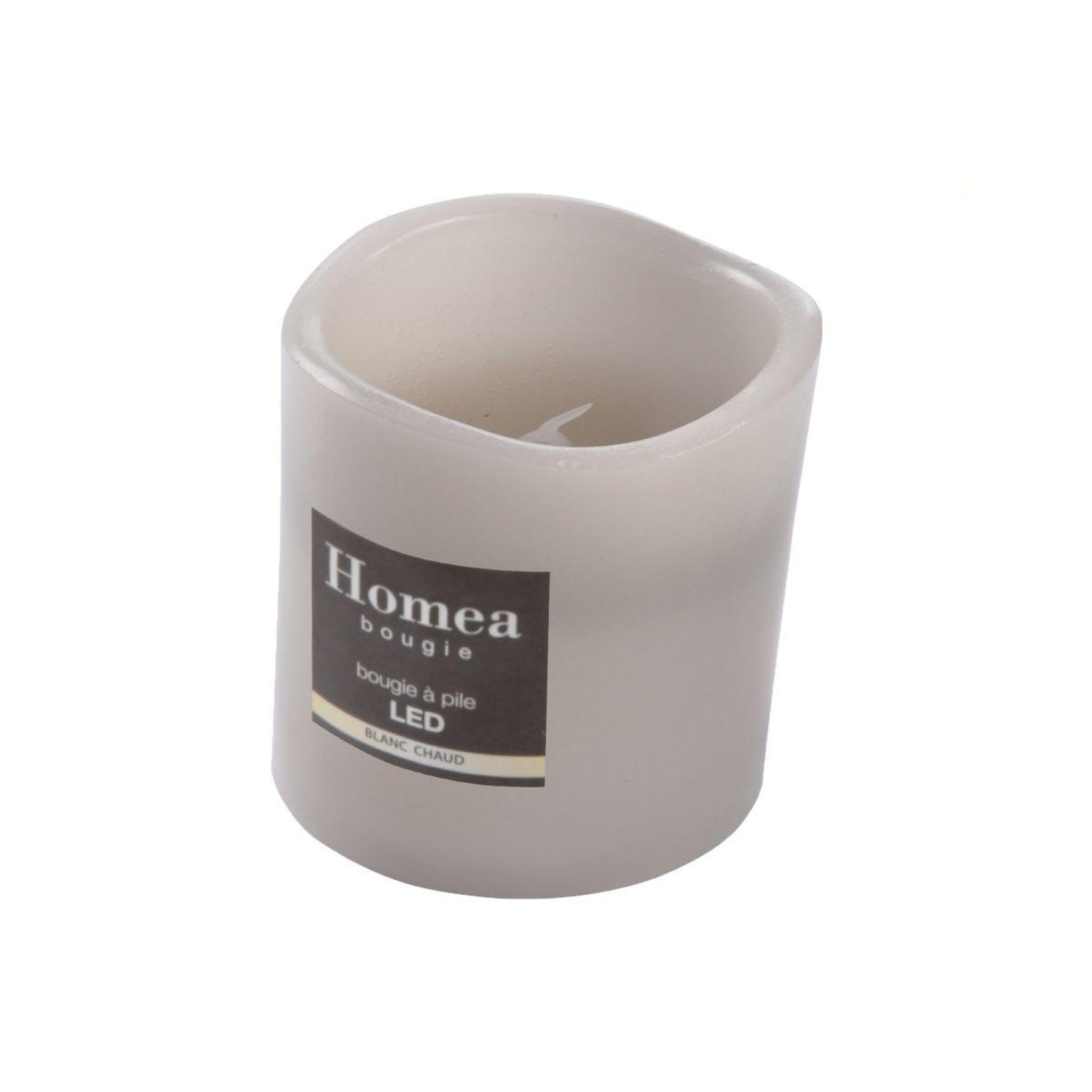 Voir la diapositive 2 : HOMEA Bougie Pilier LED  Whisper  10cm Gris Clair