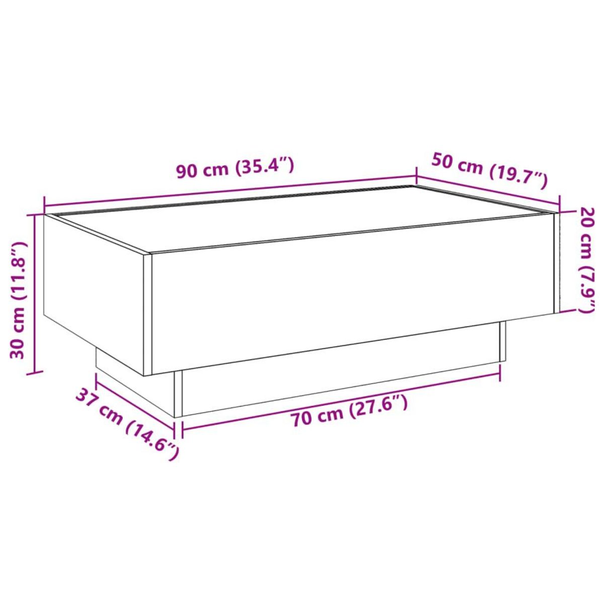VIDAXL Table basse avec LED blanc 90x50x30 cm bois d'ingenierie