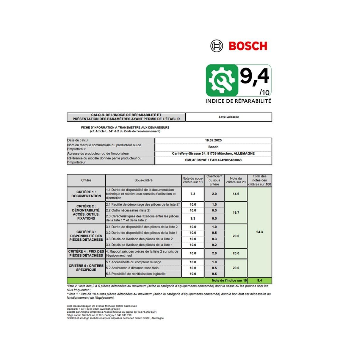 BOSCH Lave-vaisselle 60cm 14 couverts 42db intégrable avec bandeau - SMU4ECS28E