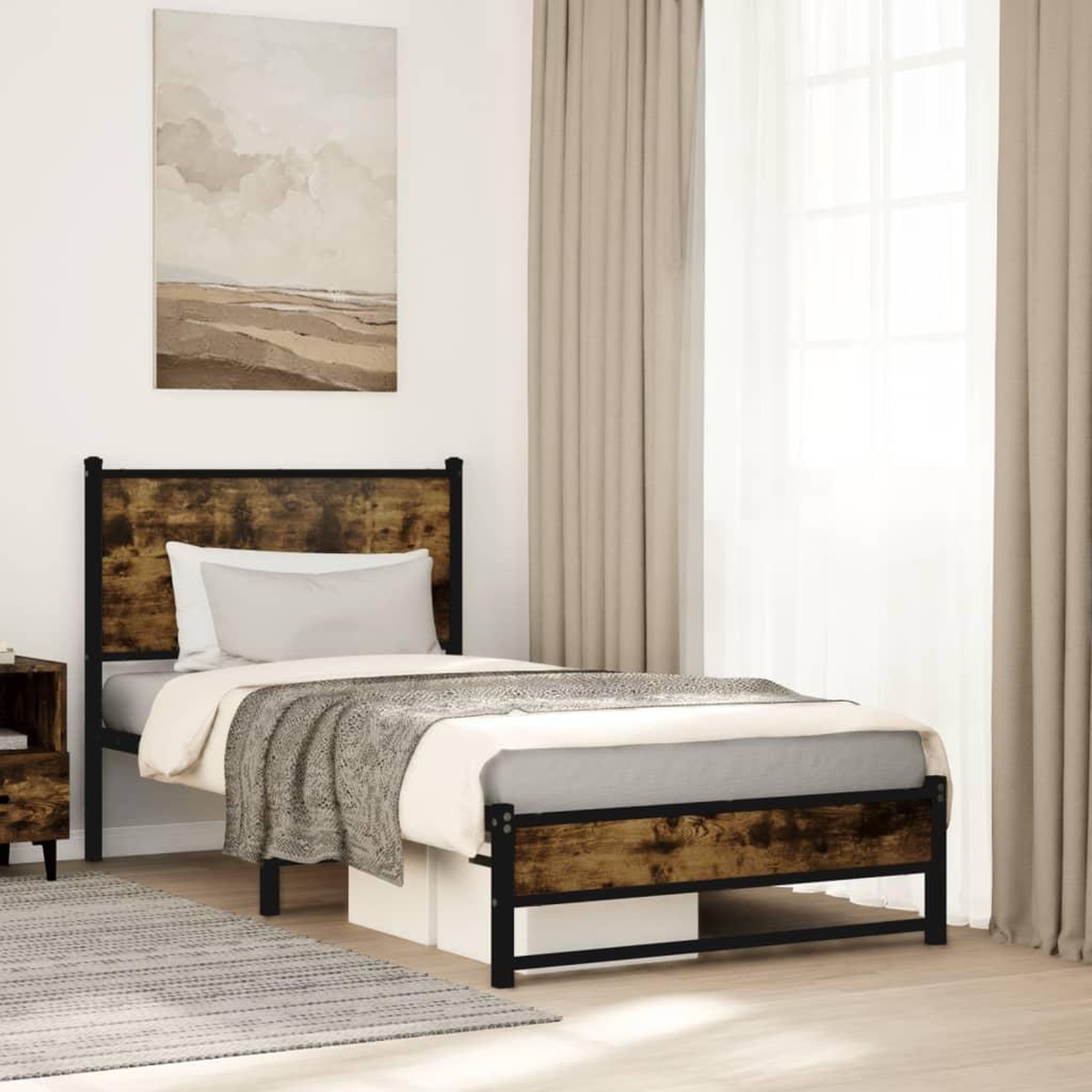 VIDAXL Cadre de lit en metal sans matelas chene fume 90x200 cm