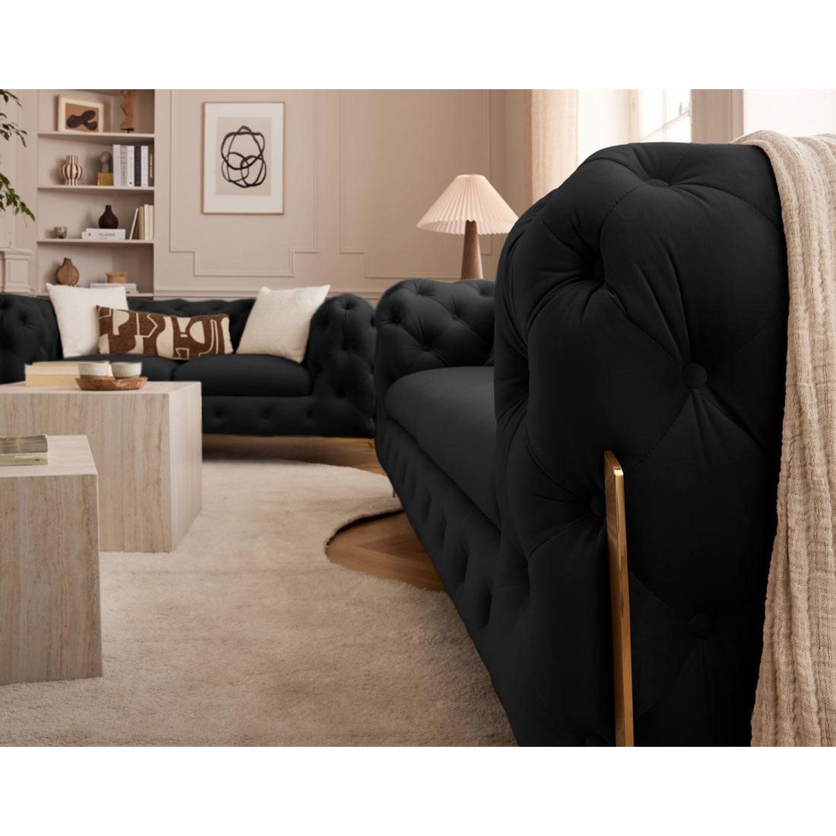 LISA DESIGN Camden - canapé 2 places chesterfield en velours - pieds en métal doré