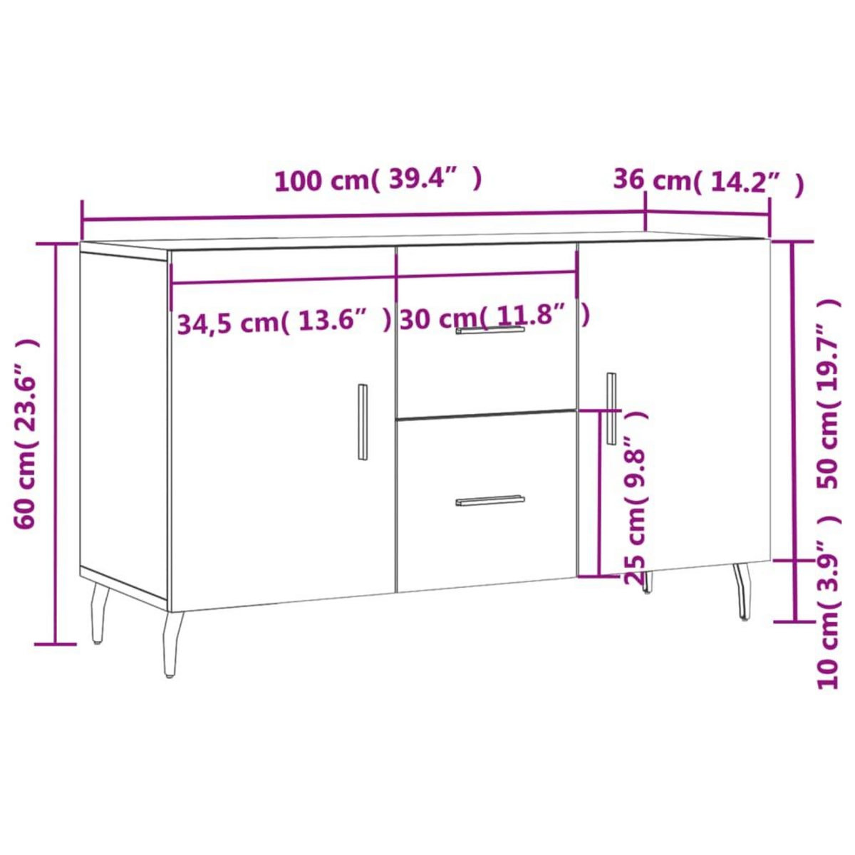 VIDAXL Buffet gris beton 100x36x60 cm bois d'ingenierie