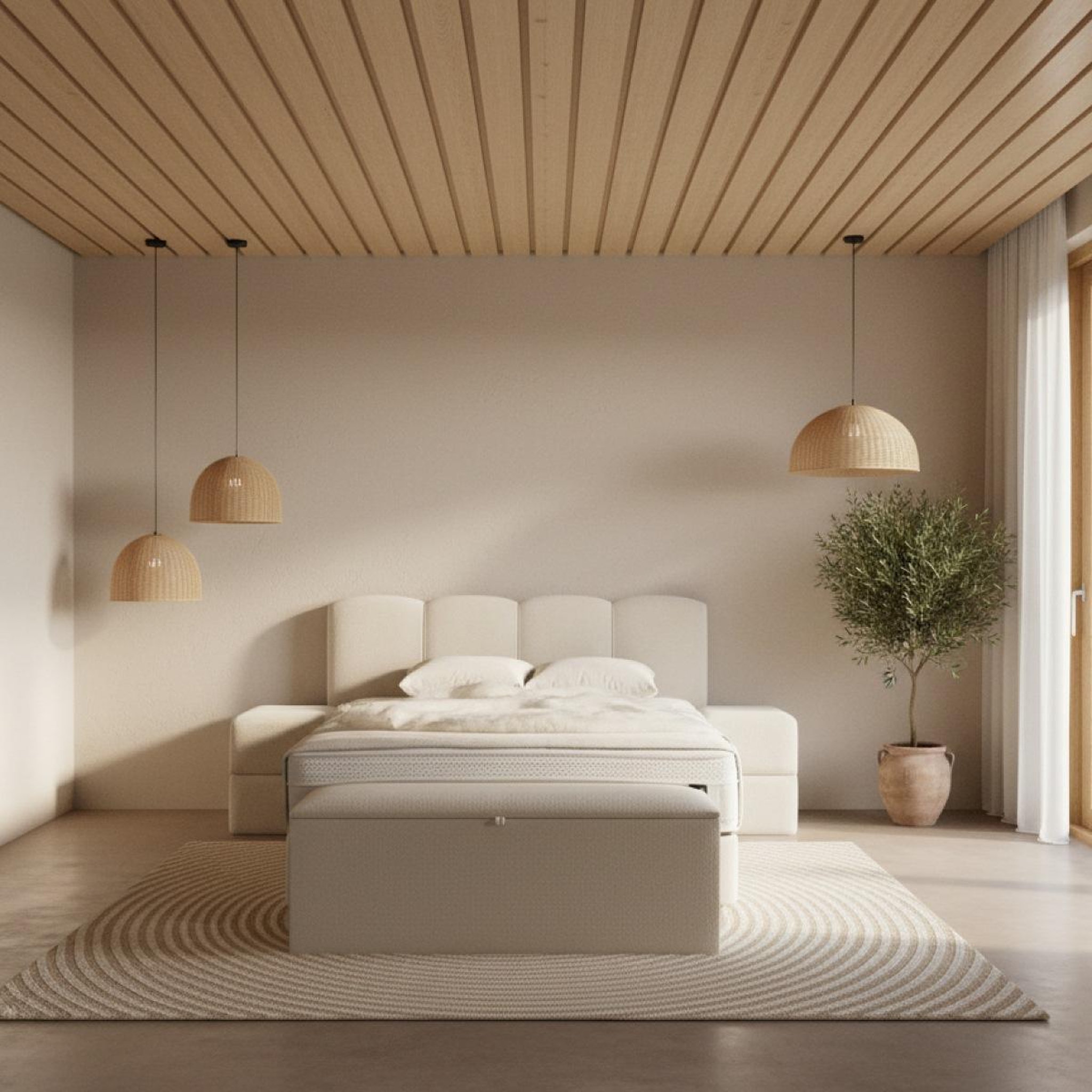 Voir la diapositive 2 : JLC KREATION Lit boxspring coffre 160cm en tissu + matelas + surmatelas amaury