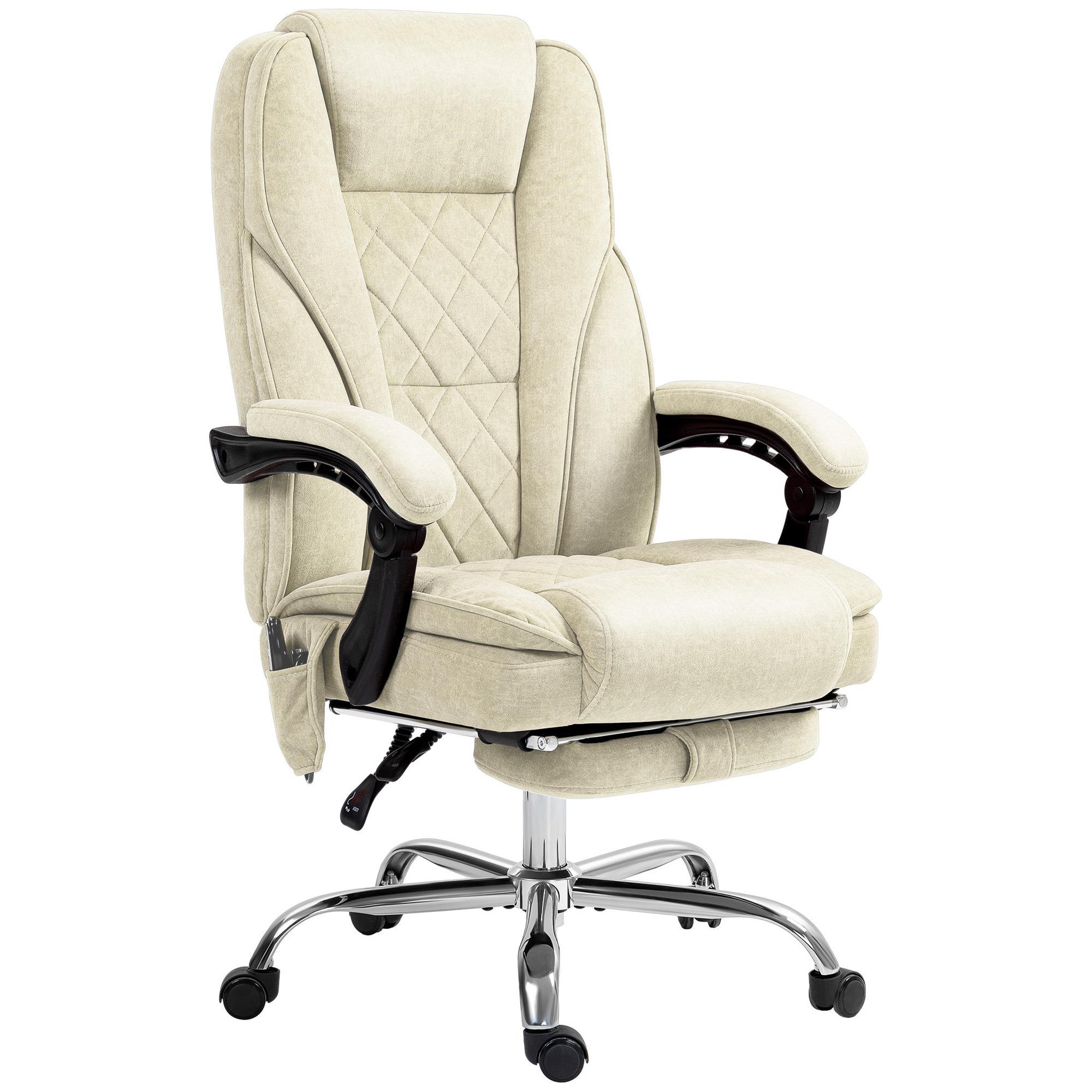 VINSETTO Fauteuil de bureau manager massant chauffant inclinable réglable télécommande repose-pieds rétractable velours beige sable