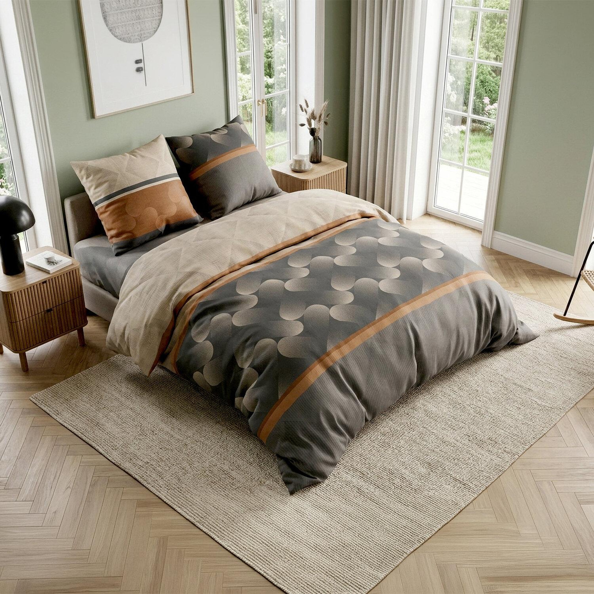 Voir la diapositive 3 : ATELIER DU COTON Parure de couette 100% coton 57fils jaspe