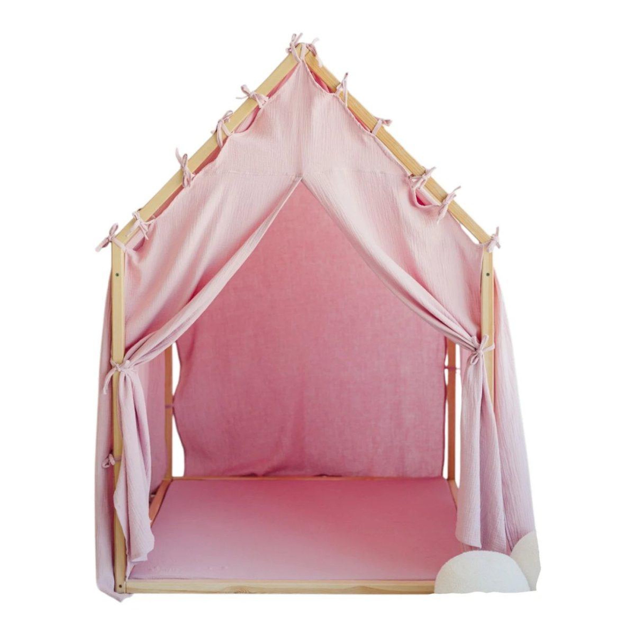 MONIO FOR KIDS Cabane de jeu en bois et mousseline 106 x 106 x 150 cm, portes — Rose