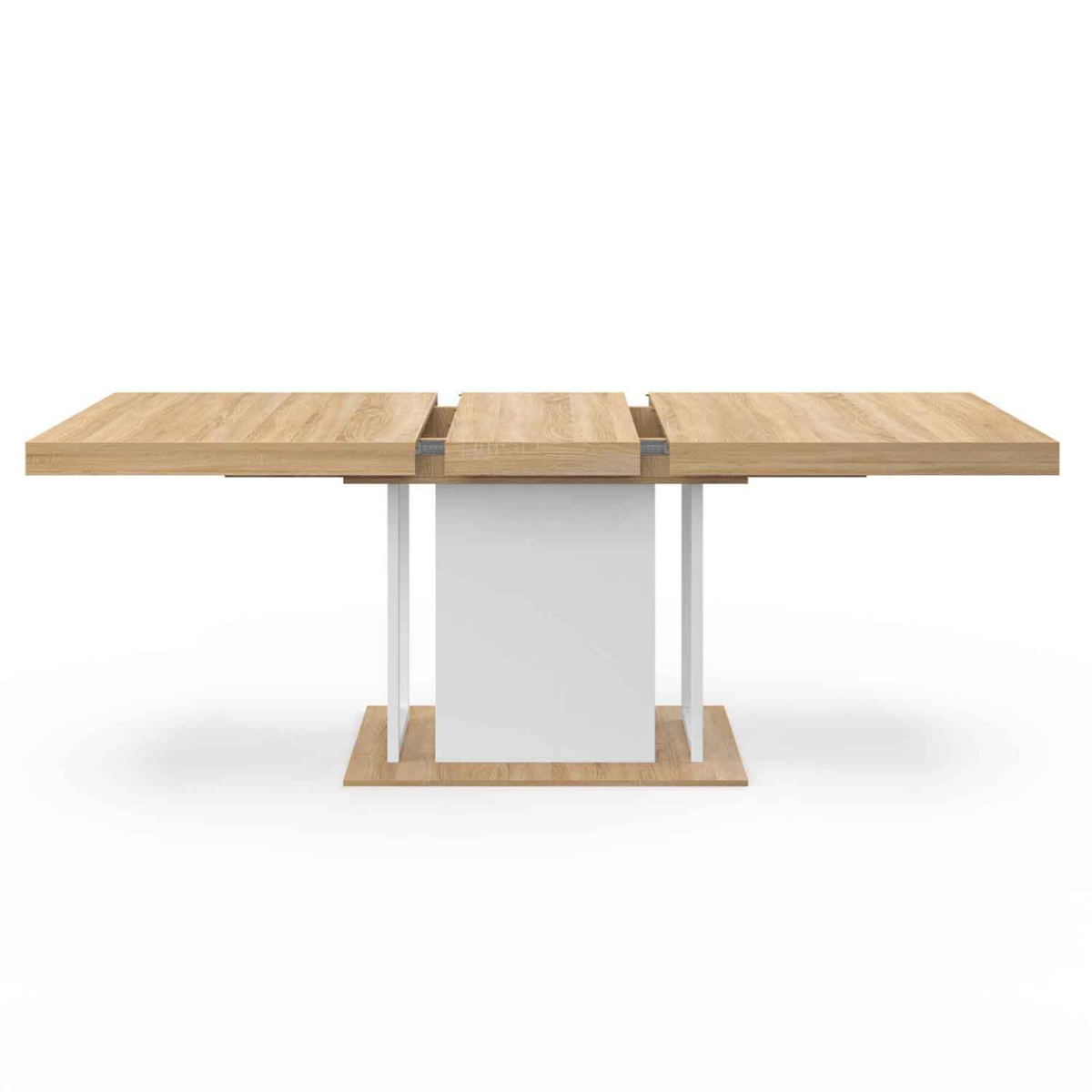 ID MARKET Table à manger extensible rectangle UGO 6-10 personnes bois façon hêtre et blanc 160-200 cm