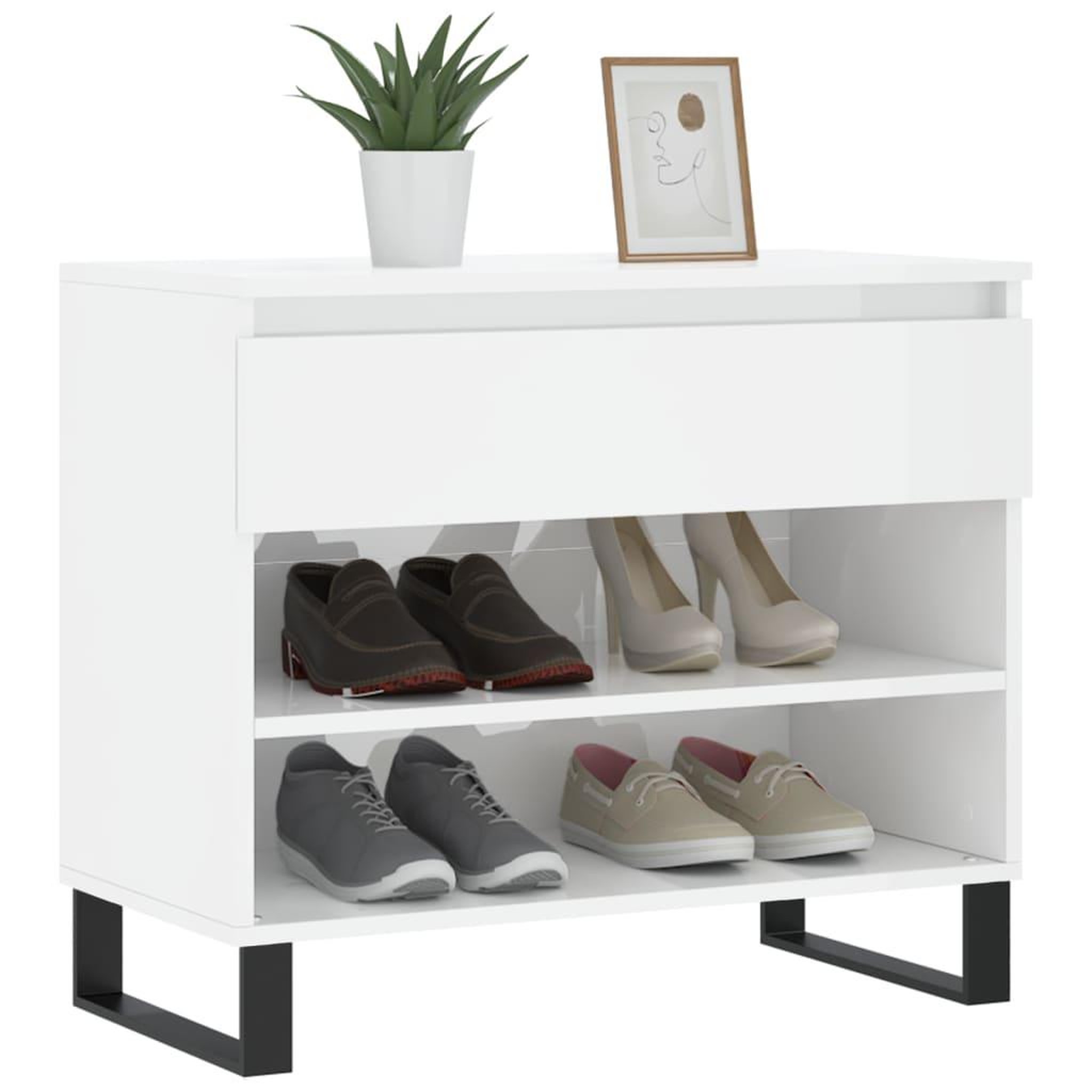 Voir la diapositive 3 : VIDAXL Armoire a chaussure Blanc brillant 70x36x60 cm Bois ingenierie