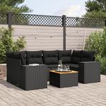 VIDAXL Salon de jardin 7 pcs avec coussins noir resine tressee