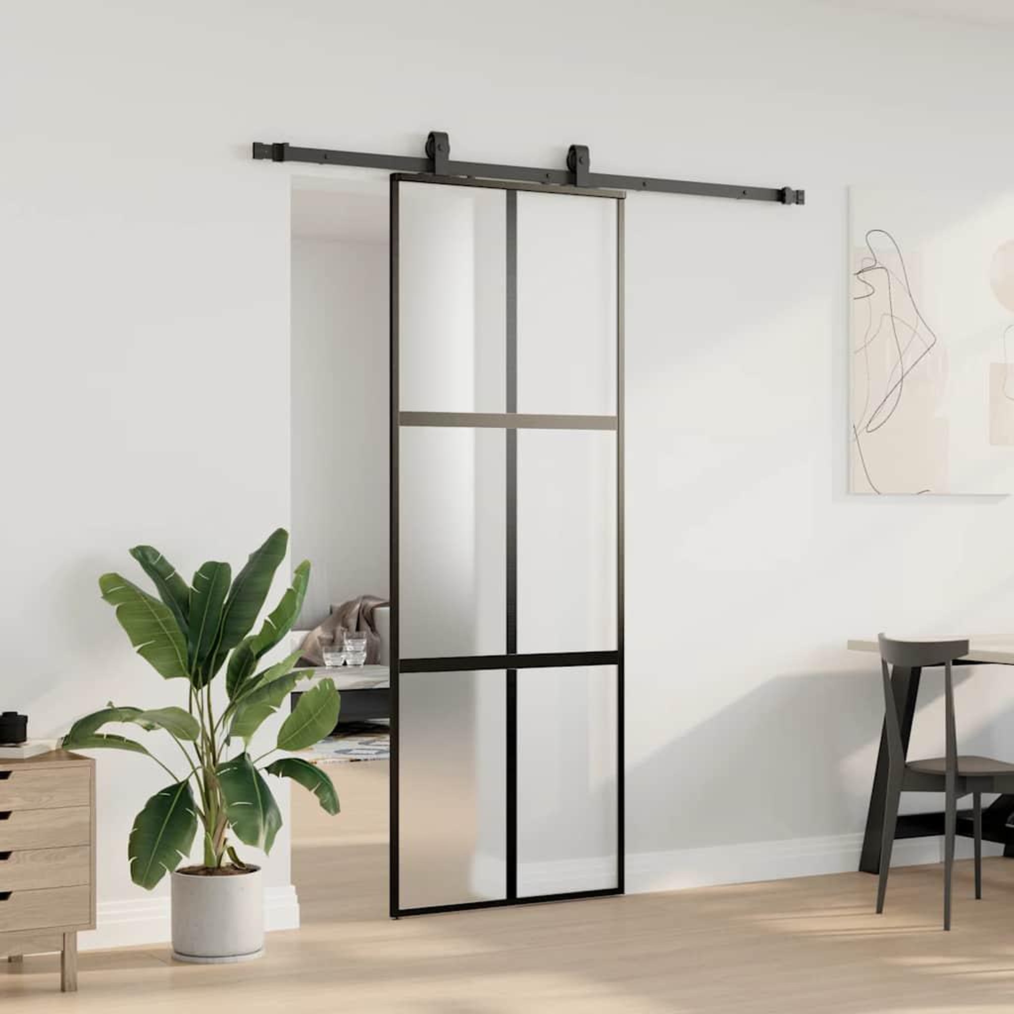 Voir la diapositive 3 : VIDAXL Porte coulissante kit quincaillerie noir 76x205 cm verre trempe